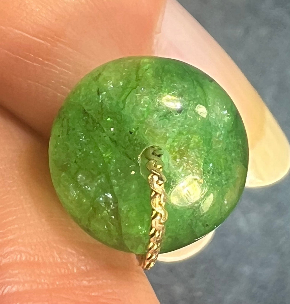 14k Gold Chain Necklace w Emerald Cabochon Pendant *Video*