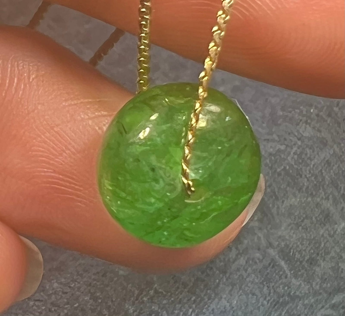 14k Gold Chain Necklace w Emerald Cabochon Pendant *Video*