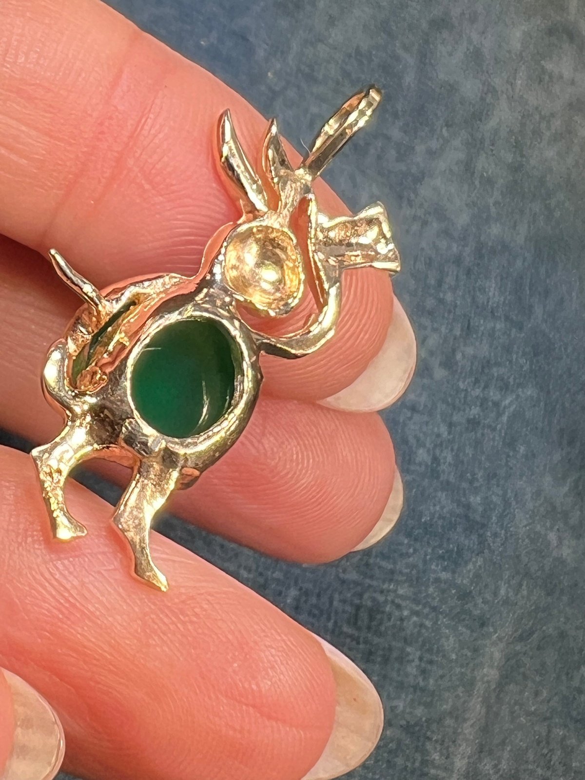 14k Gold Chrysoprase Mr. Bunny in Tophat Pendant. Jelly Belly! *Video*