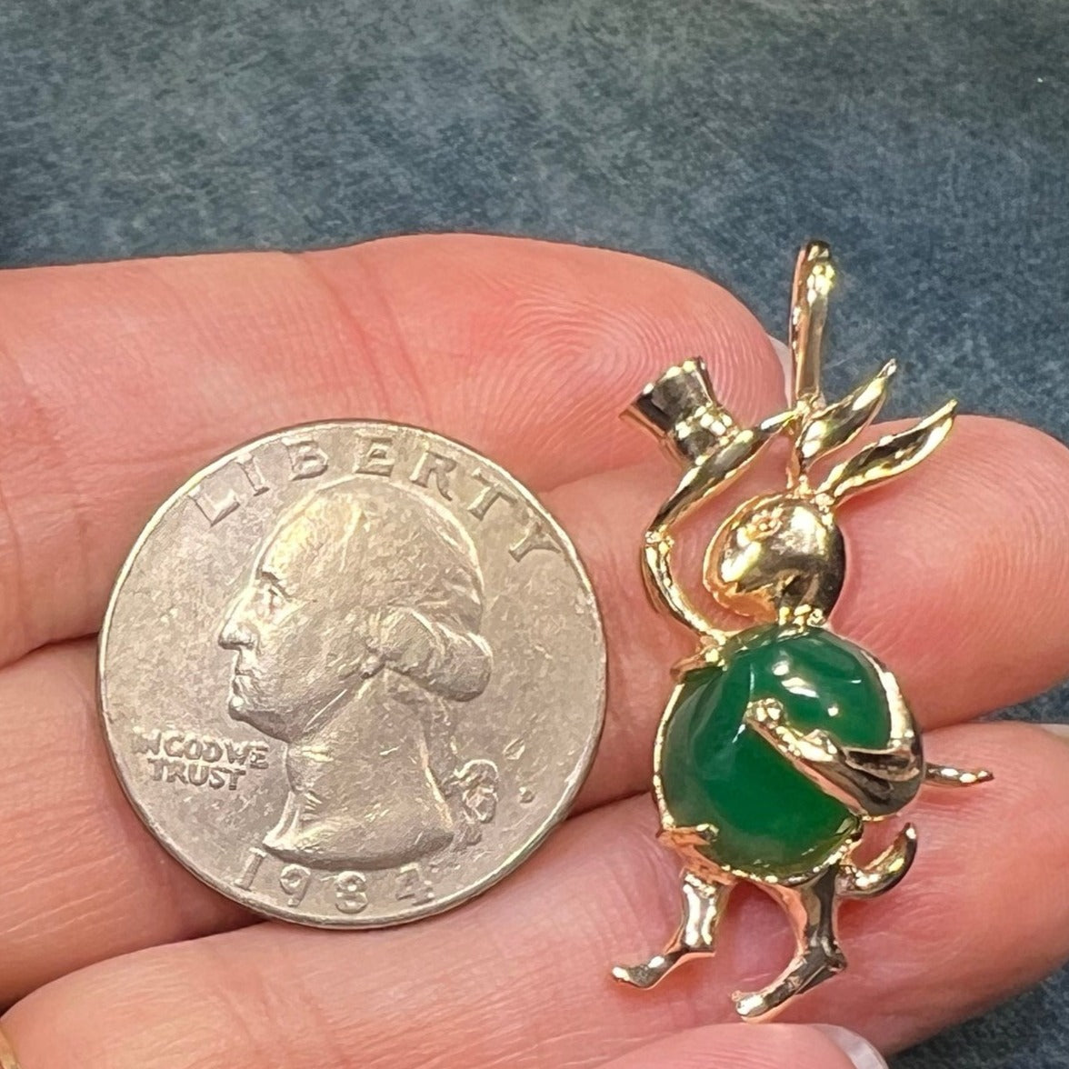 14k Gold Chrysoprase Mr. Bunny in Tophat Pendant. Jelly Belly! *Video*