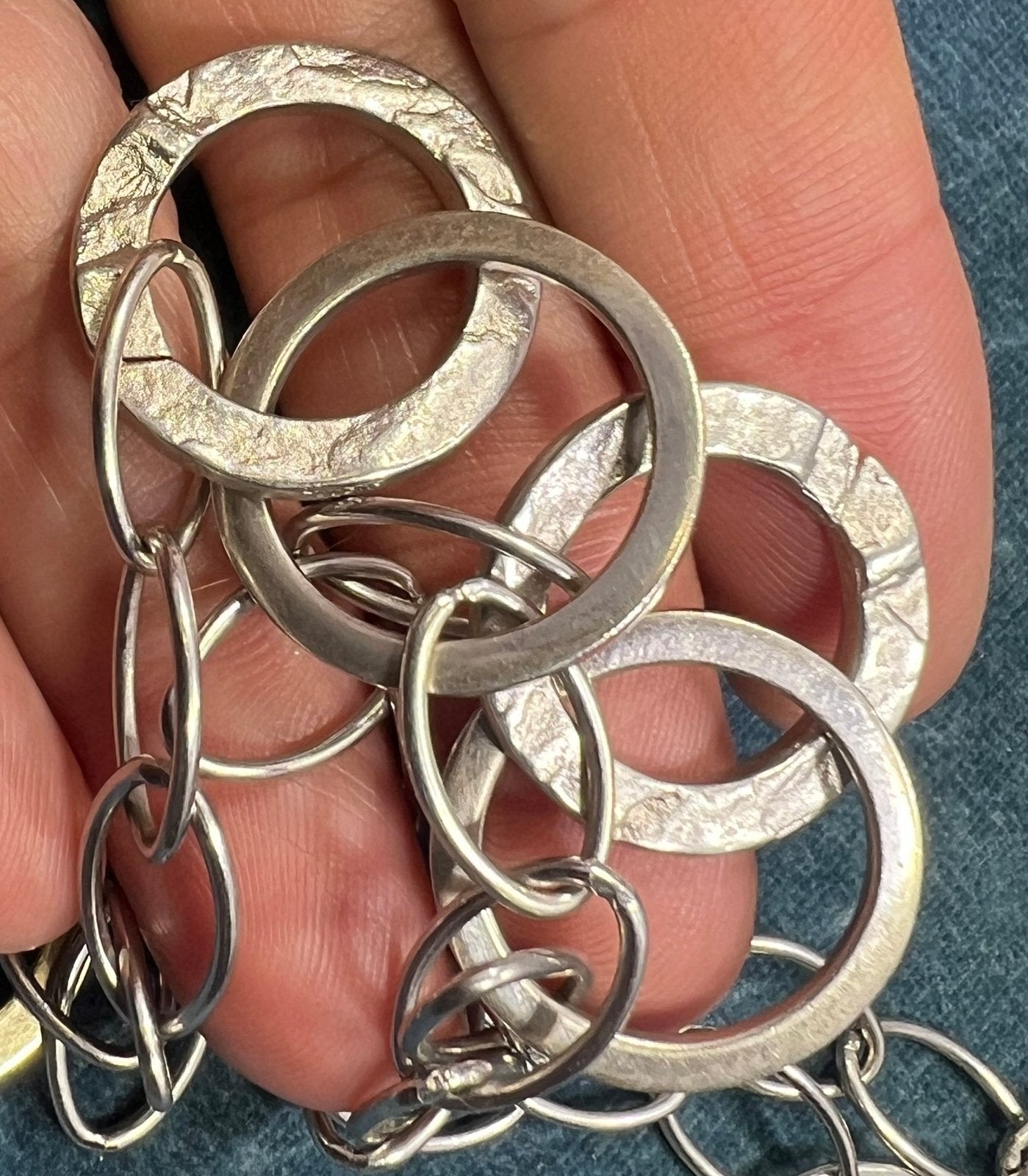 14k Gold Circle Pendant on Silver Chain Necklace. Designer. 33g