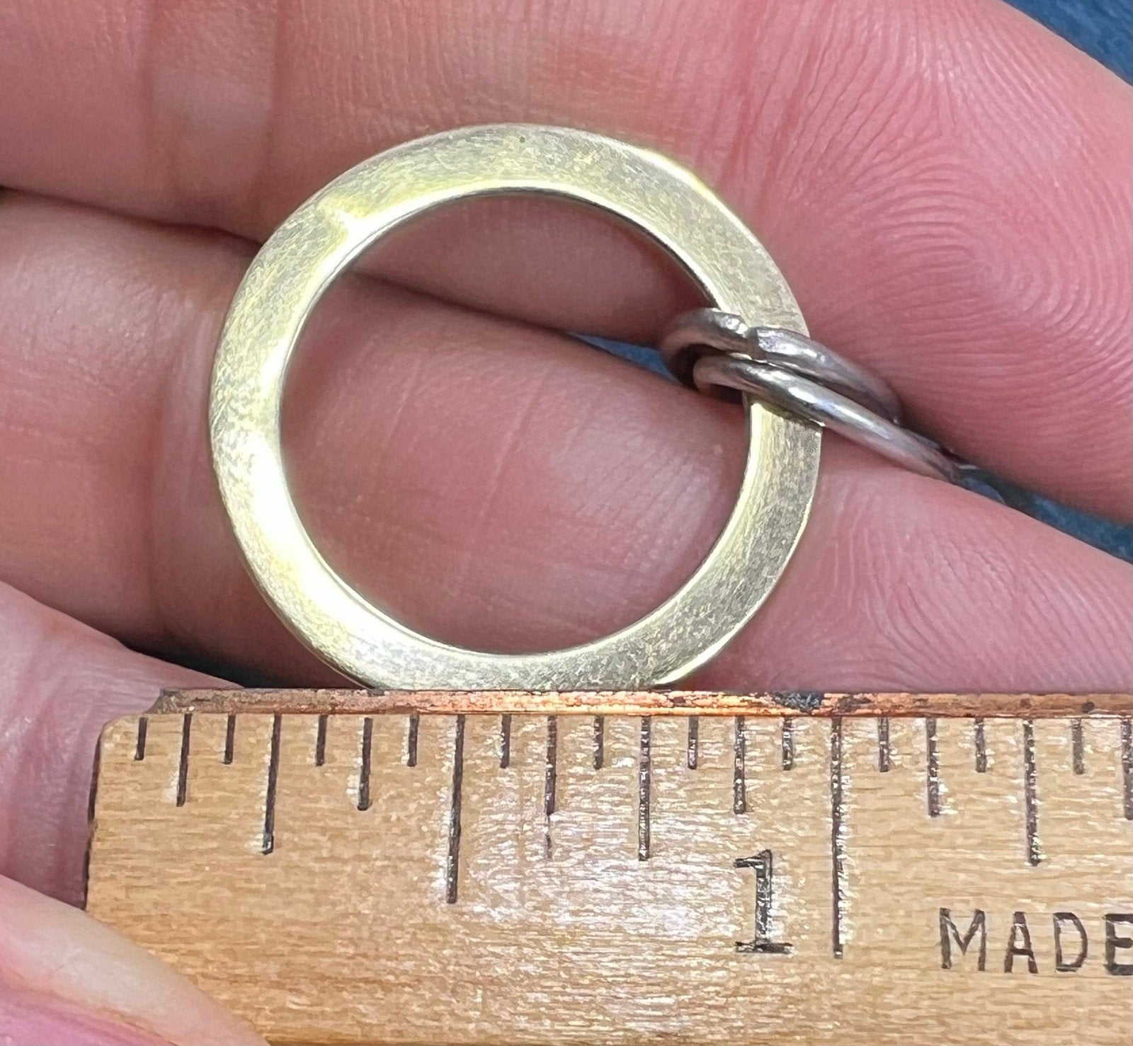 14k Gold Circle Pendant on Silver Chain Necklace. Designer. 33g