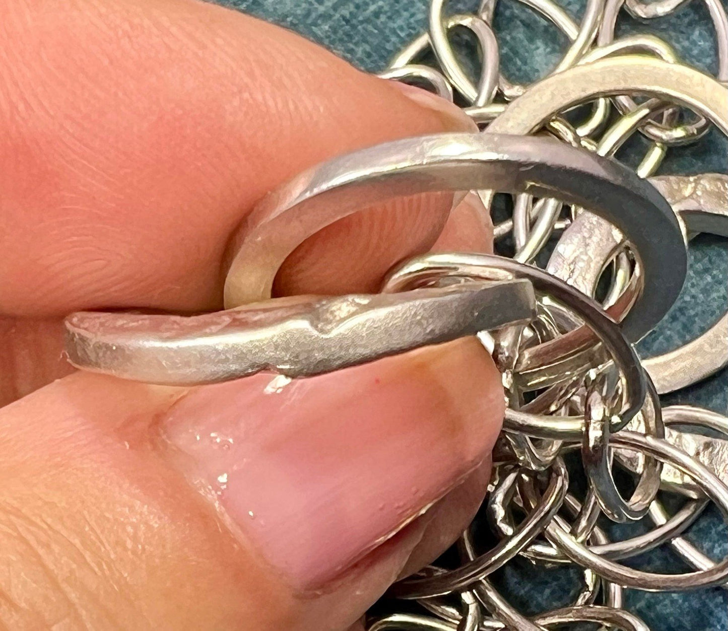 14k Gold Circle Pendant on Silver Chain Necklace. Designer. 33g