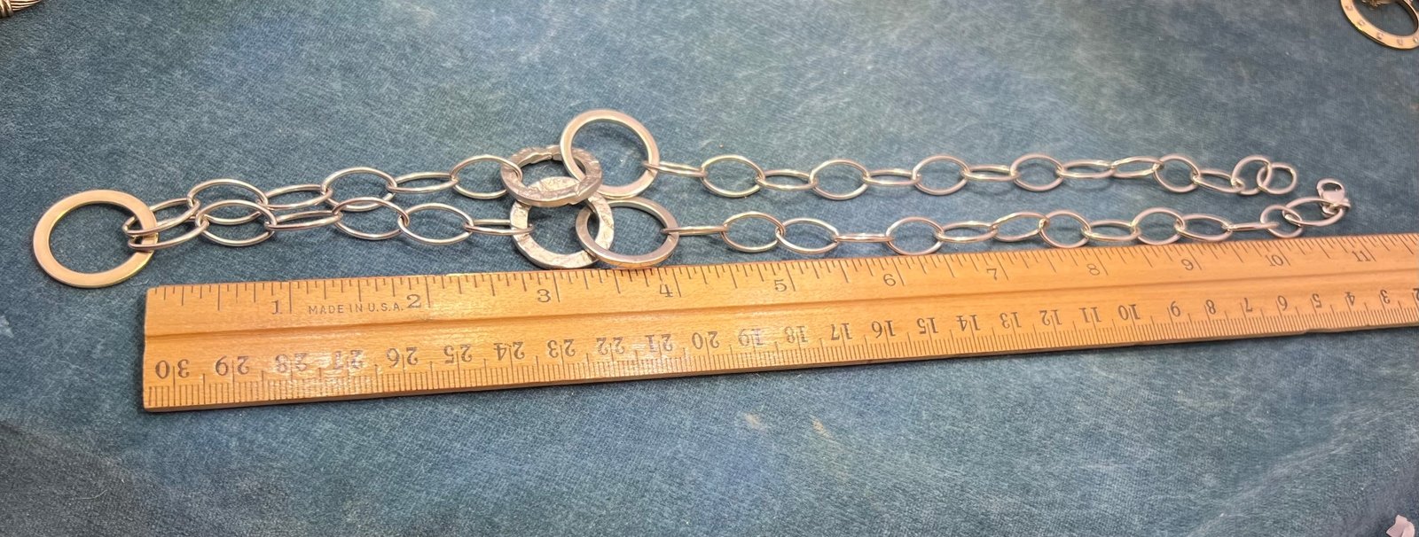 14k Gold Circle Pendant on Silver Chain Necklace. Designer. 33g