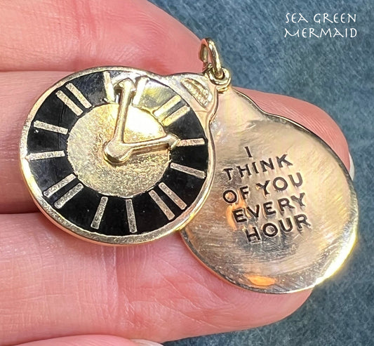 14k Gold Clock 2 Disk Pendant "I Think of You Every Hour" 8.5g *Video*