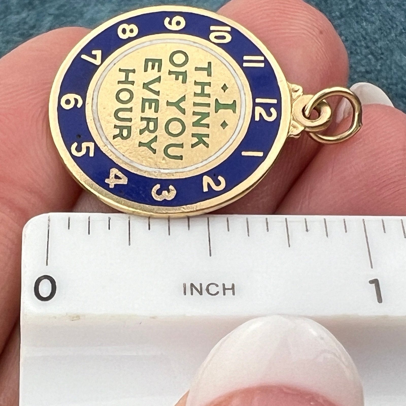 14k Gold Clock Pendant "I Think of You Every Hour"