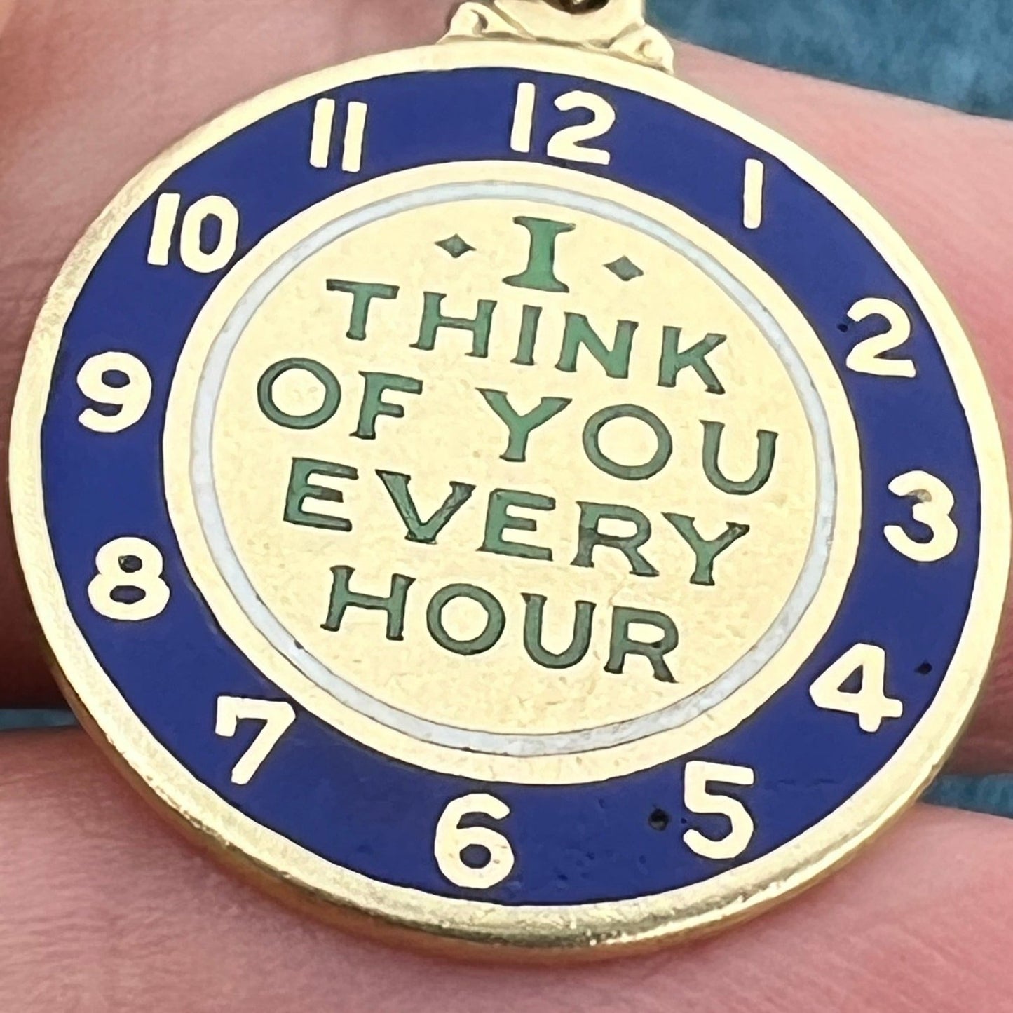 14k Gold Clock Pendant "I Think of You Every Hour"