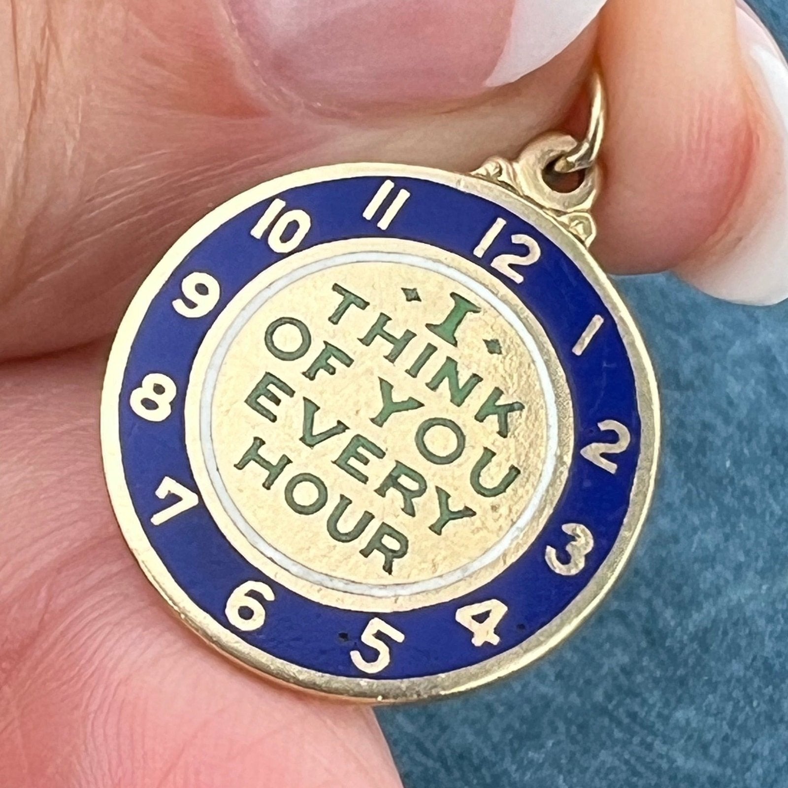 14k Gold Clock Pendant "I Think of You Every Hour"