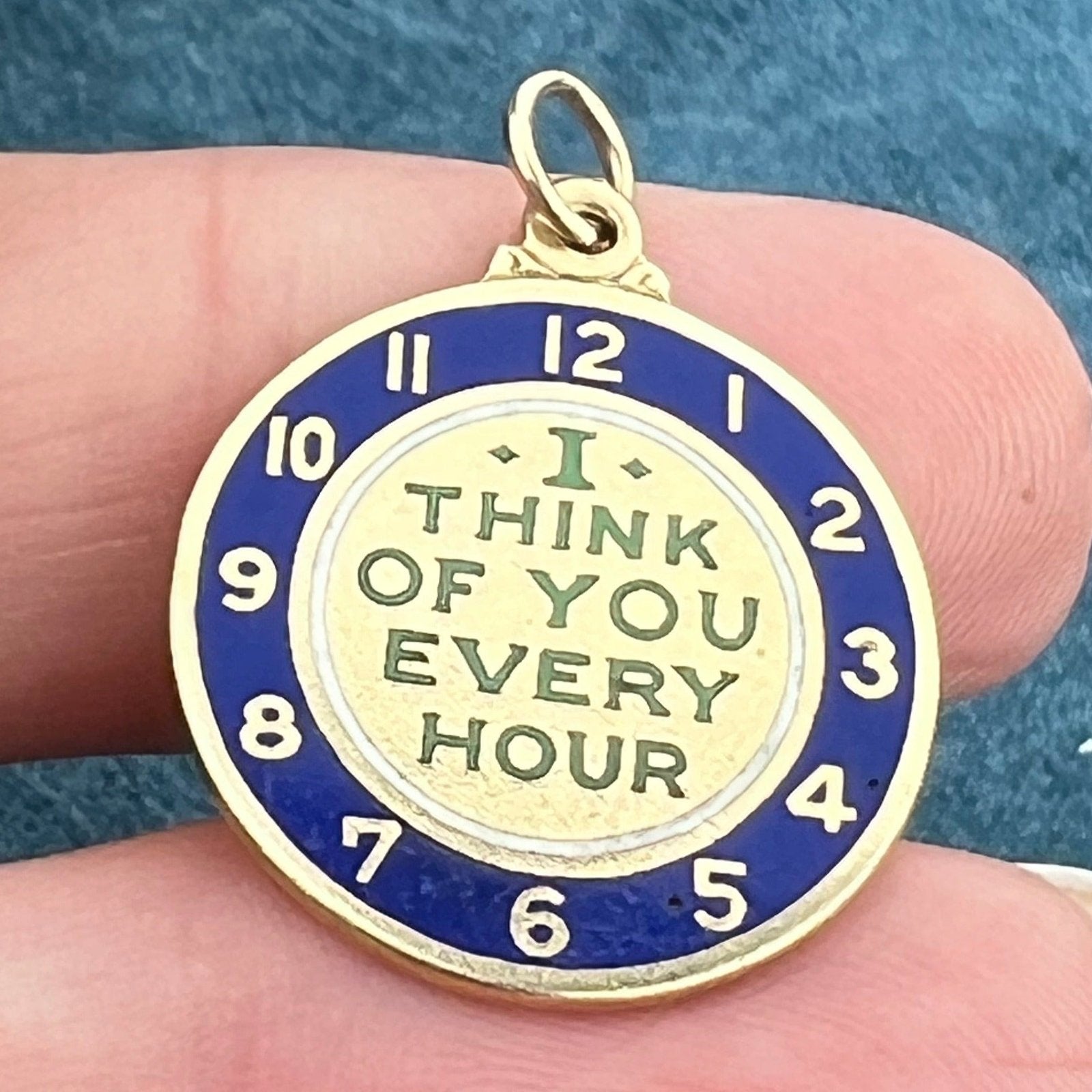 14k Gold Clock Pendant "I Think of You Every Hour"