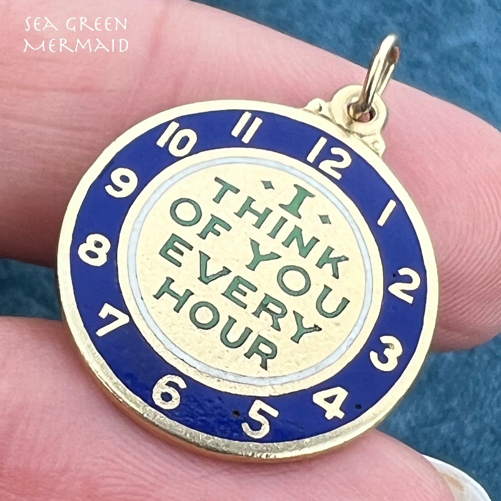 14k Gold Clock Pendant "I Think of You Every Hour"