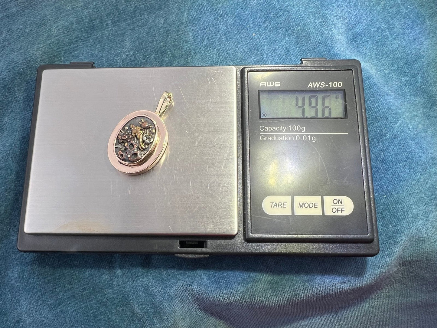 14k Gold & Copper Japanese SHAKUDO Birds + Flowers Pendant - L