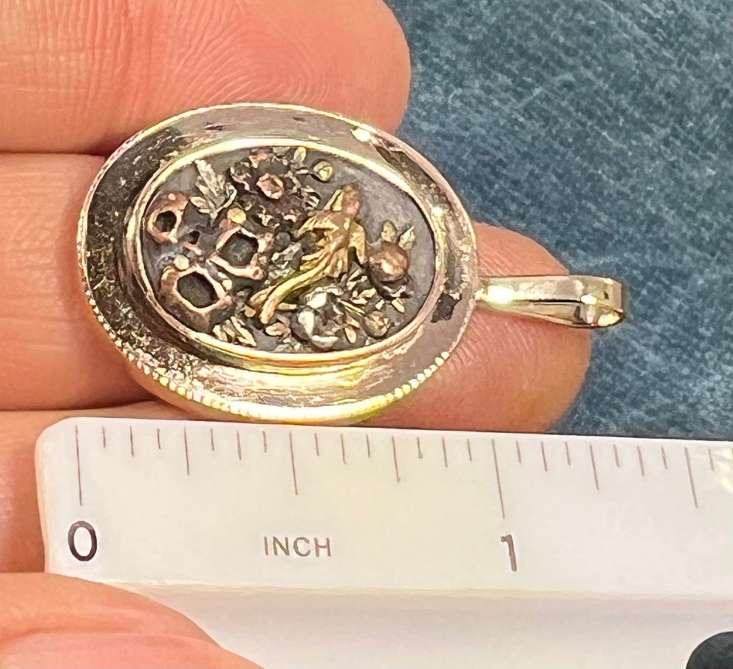 14k Gold & Copper Japanese SHAKUDO Birds + Flowers Pendant - L