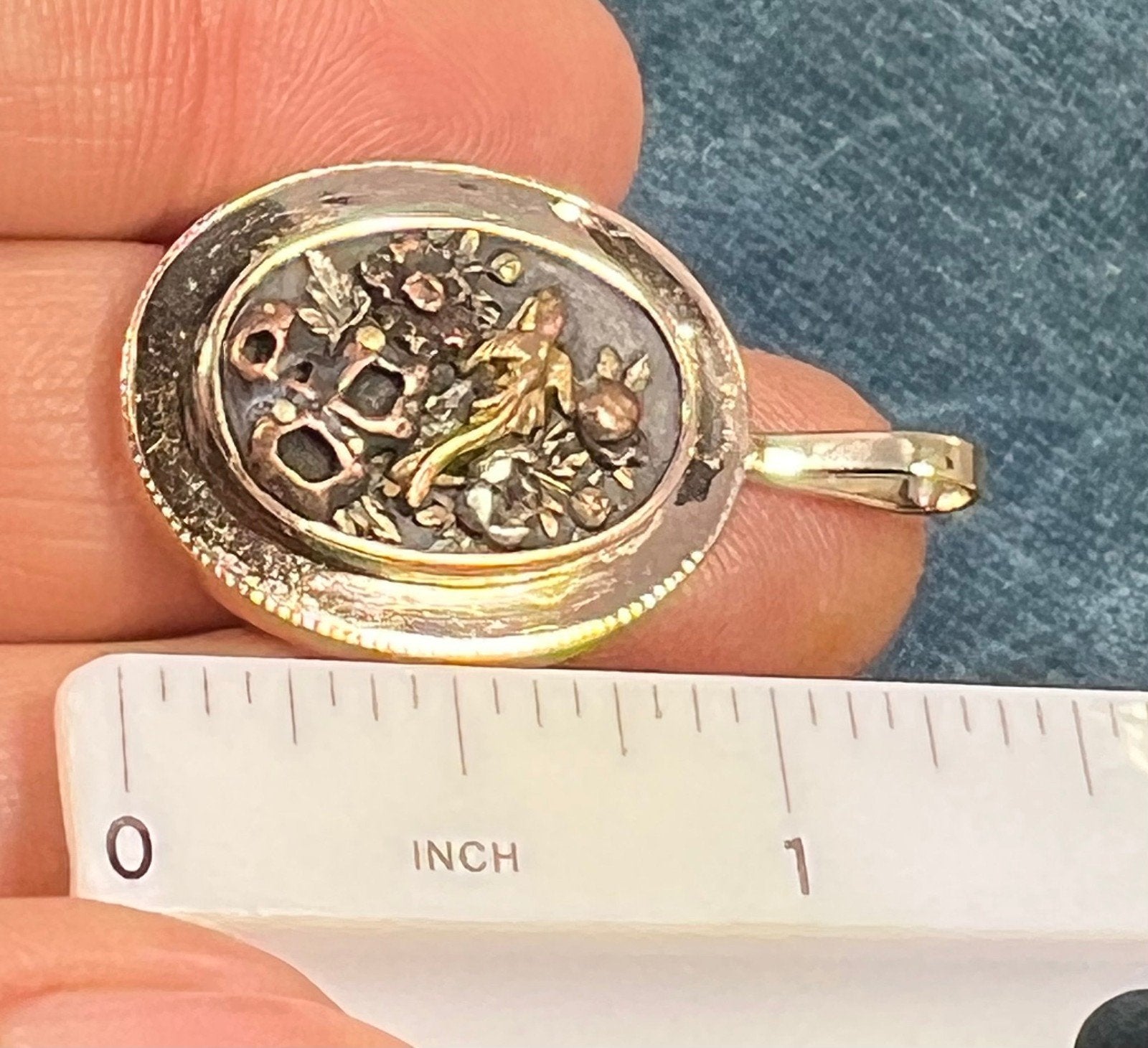 14k Gold & Copper Japanese SHAKUDO Birds + Flowers Pendant - L