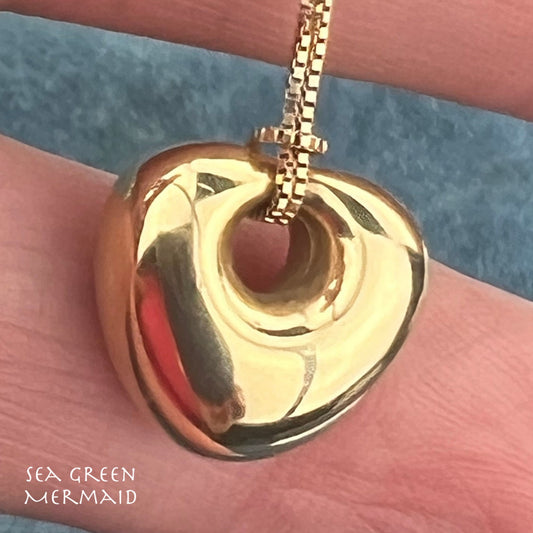 14k Gold Designer Thick Reversible Heart Pendant. Free 14k Chain *Video*