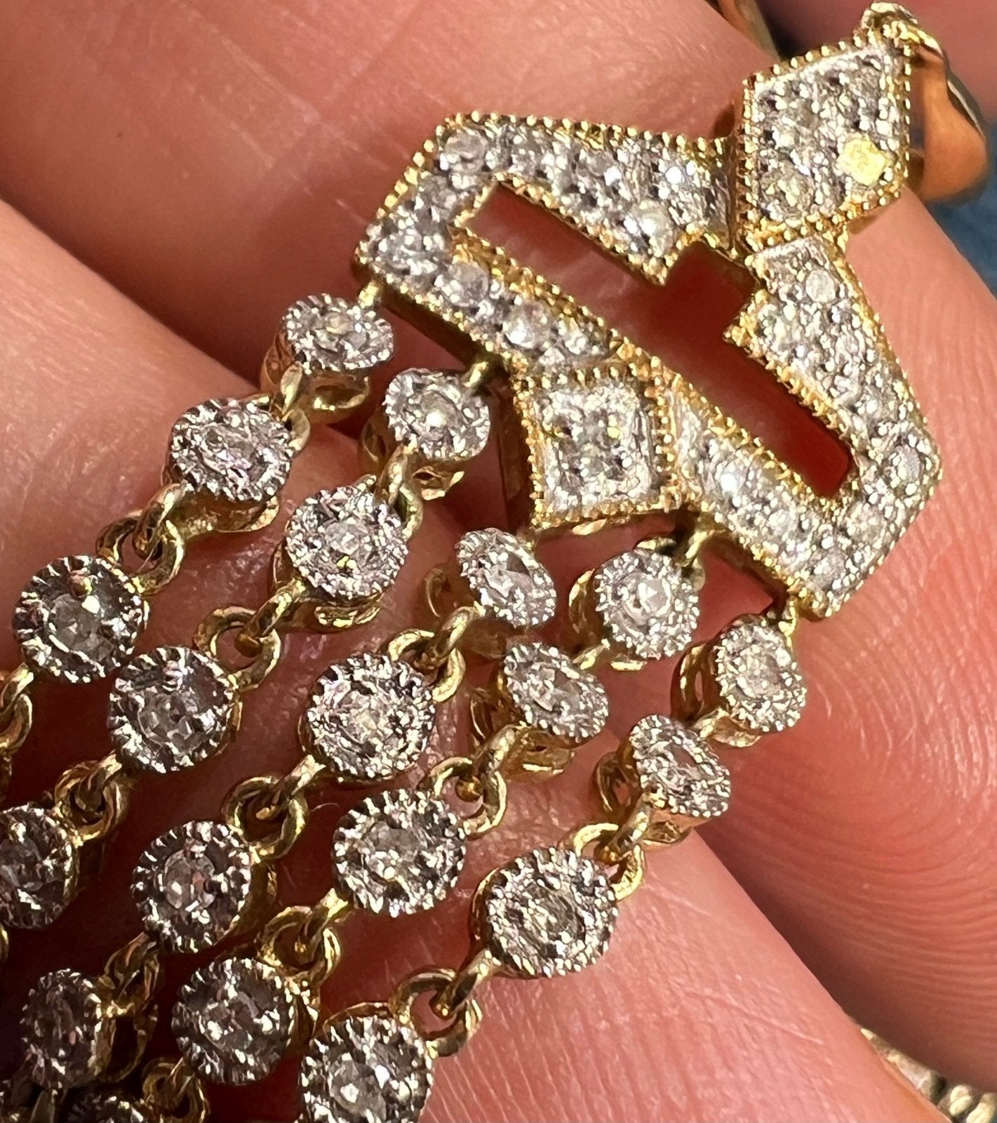 14k Gold Diamond Art Deco Style Chandelier Fringe Statement Earrings. 2"