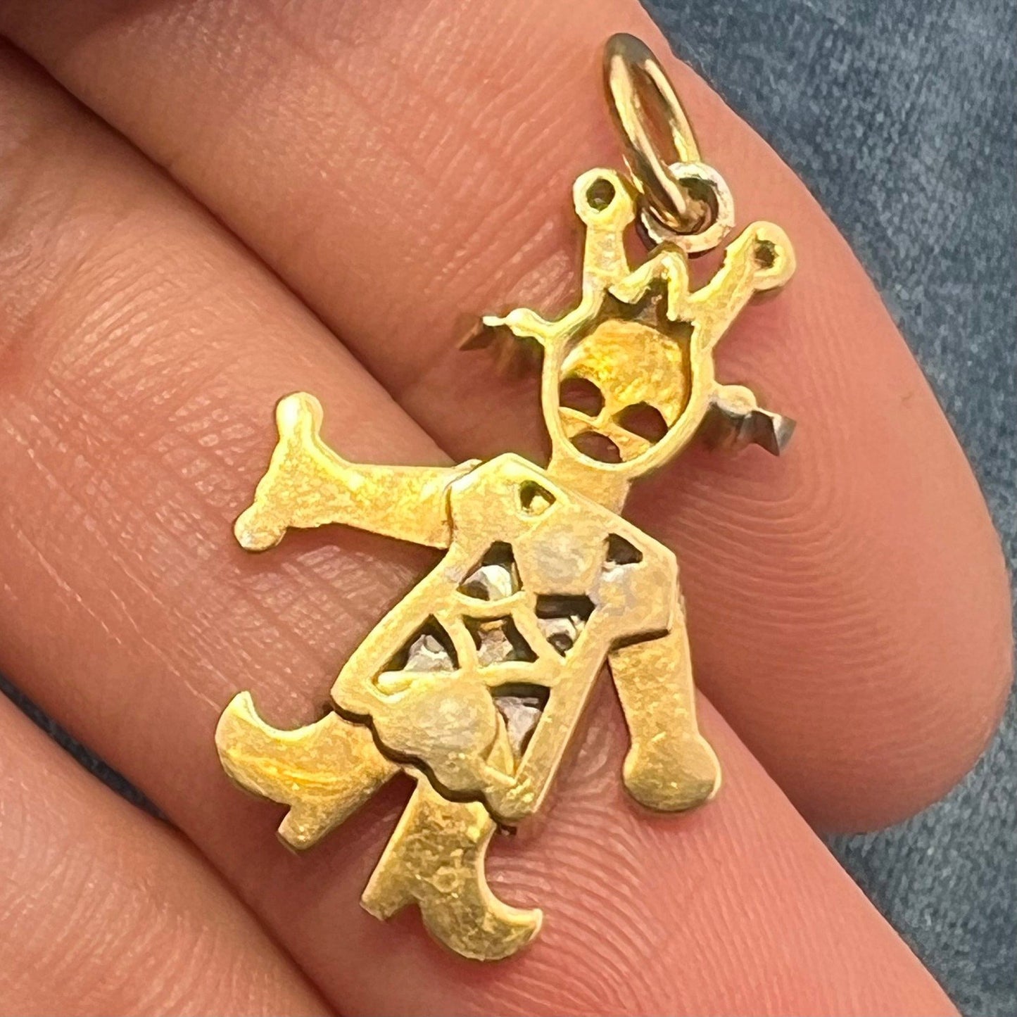 14k Gold Diamond Cranky Pigtails Queen Princess Pendant. Jointed *Video*