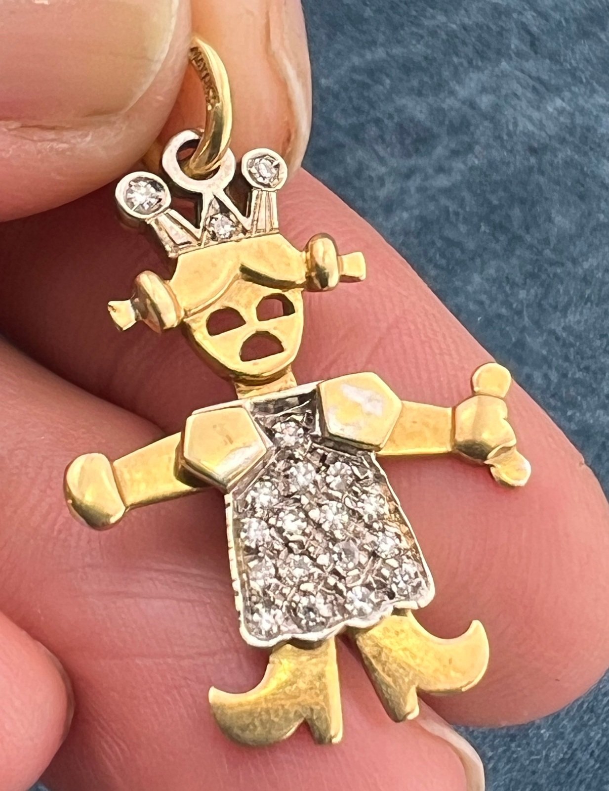 14k Gold Diamond Cranky Pigtails Queen Princess Pendant. Jointed *Video*