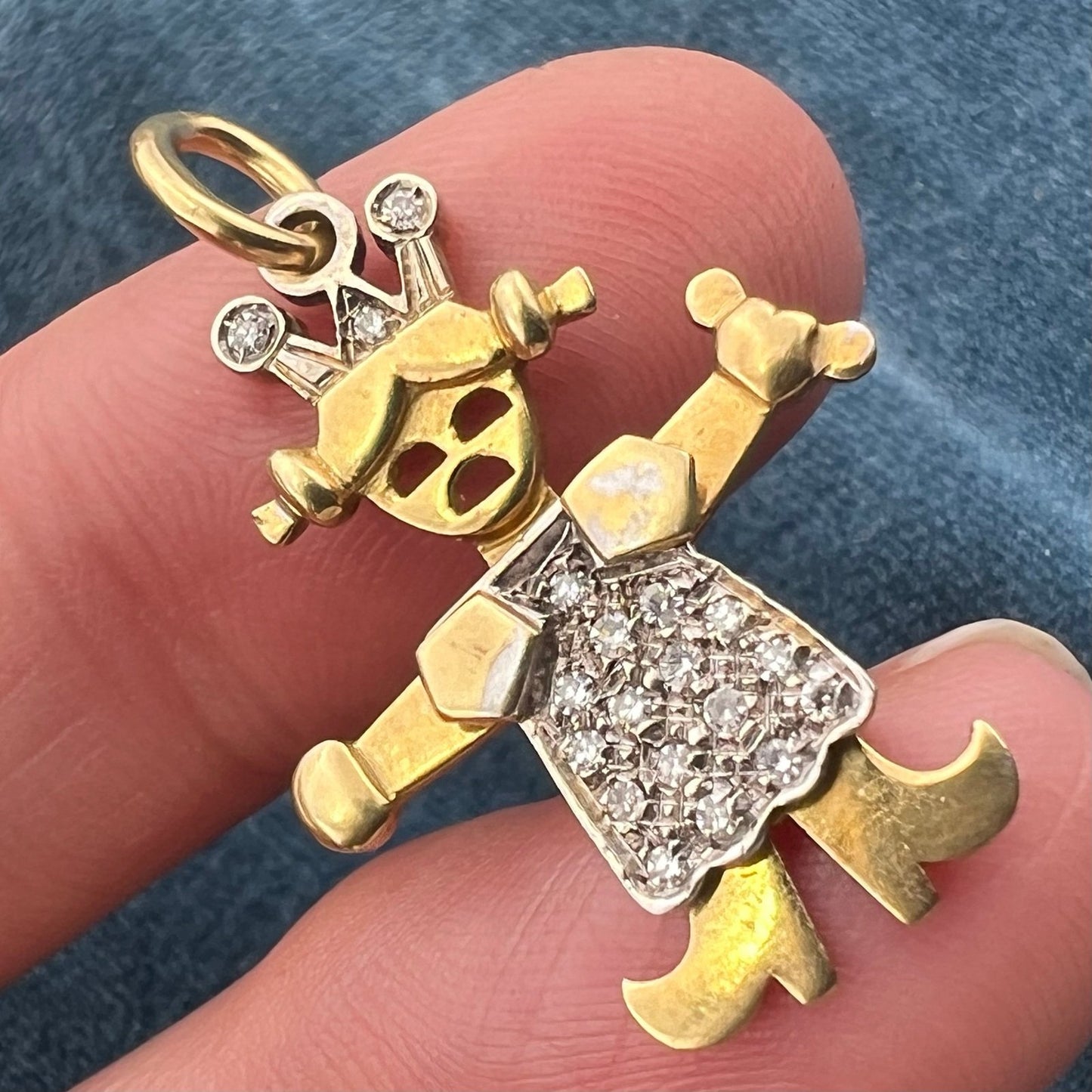 14k Gold Diamond Cranky Pigtails Queen Princess Pendant. Jointed *Video*