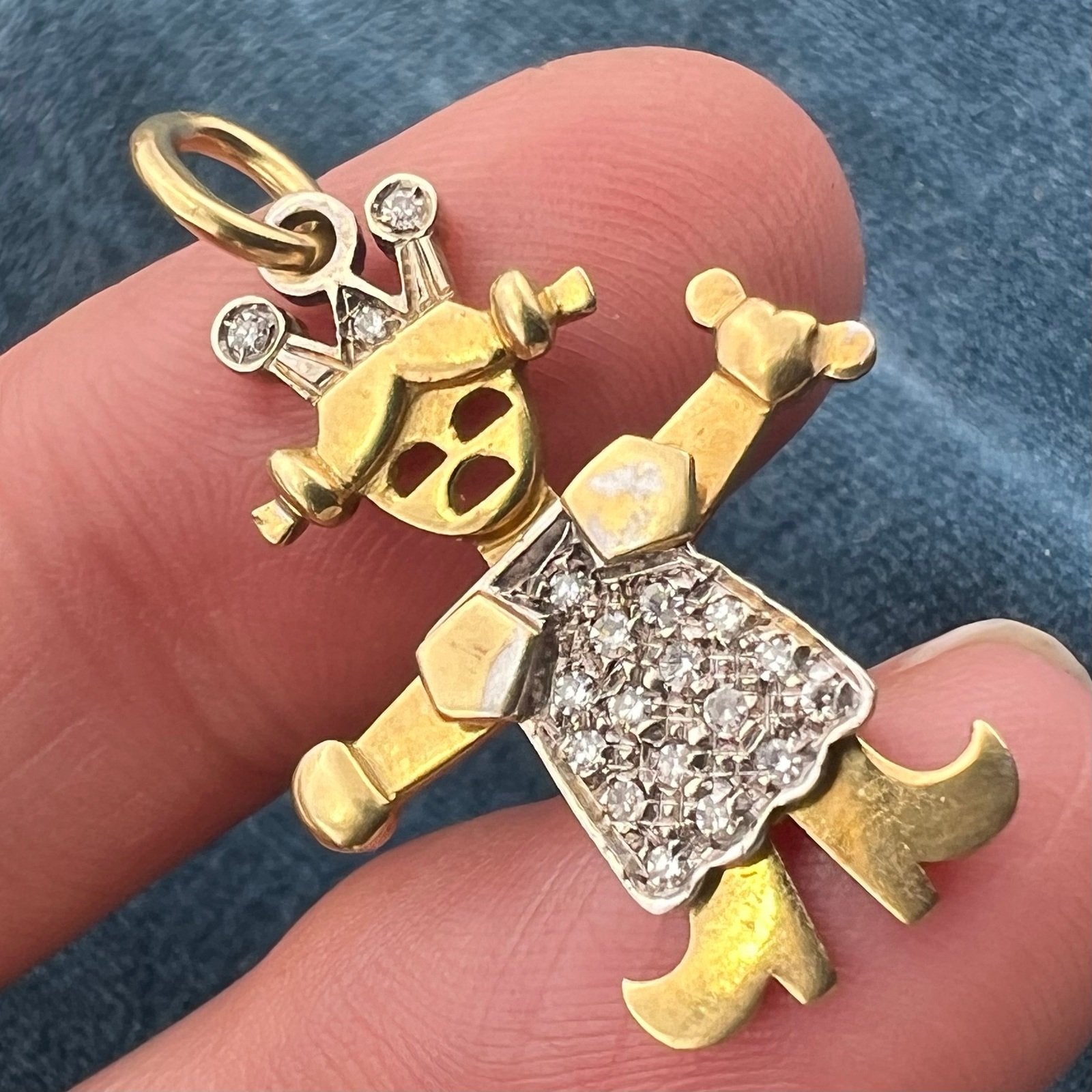 14k Gold Diamond Cranky Pigtails Queen Princess Pendant. Jointed *Video*