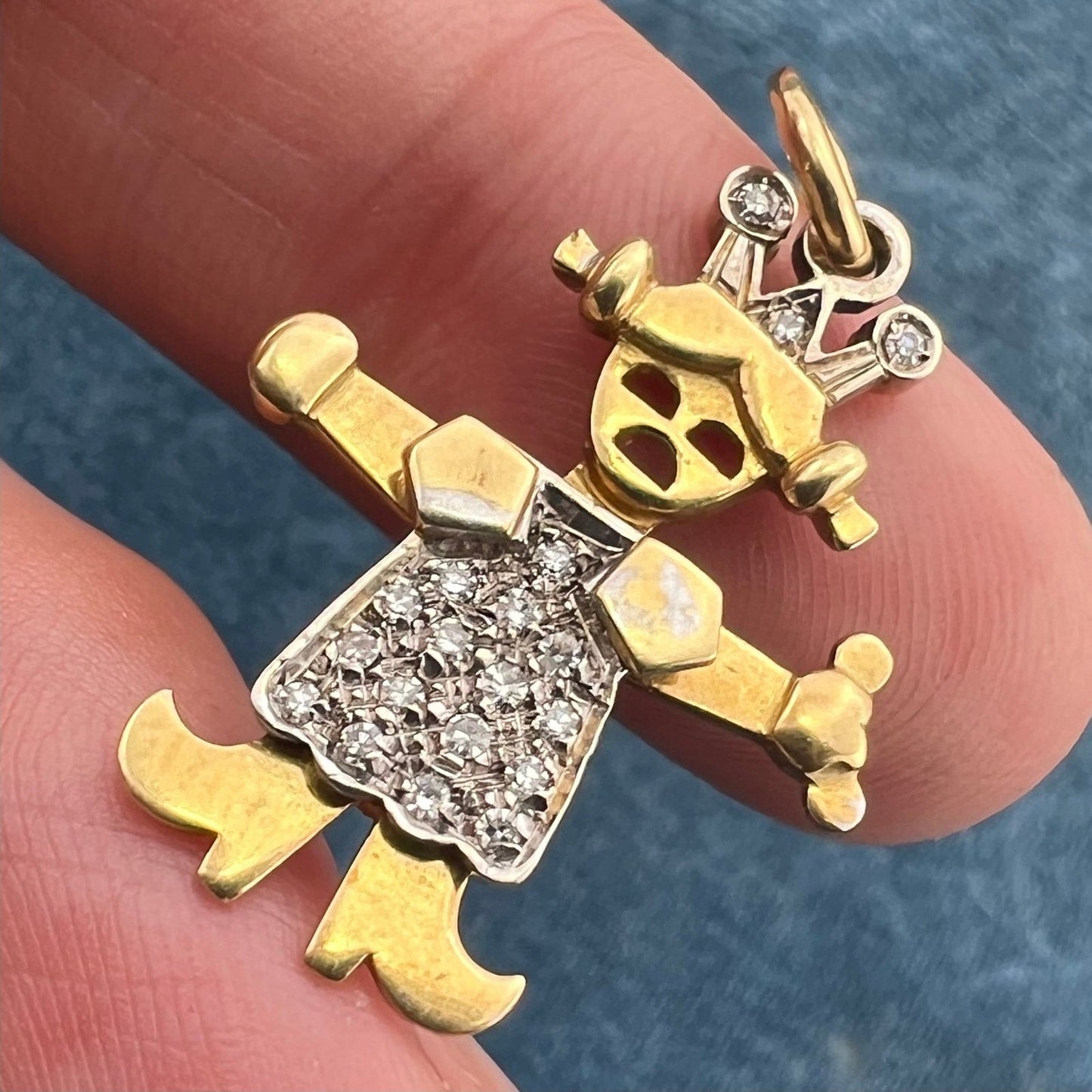 14k Gold Diamond Cranky Pigtails Queen Princess Pendant. Jointed *Video*