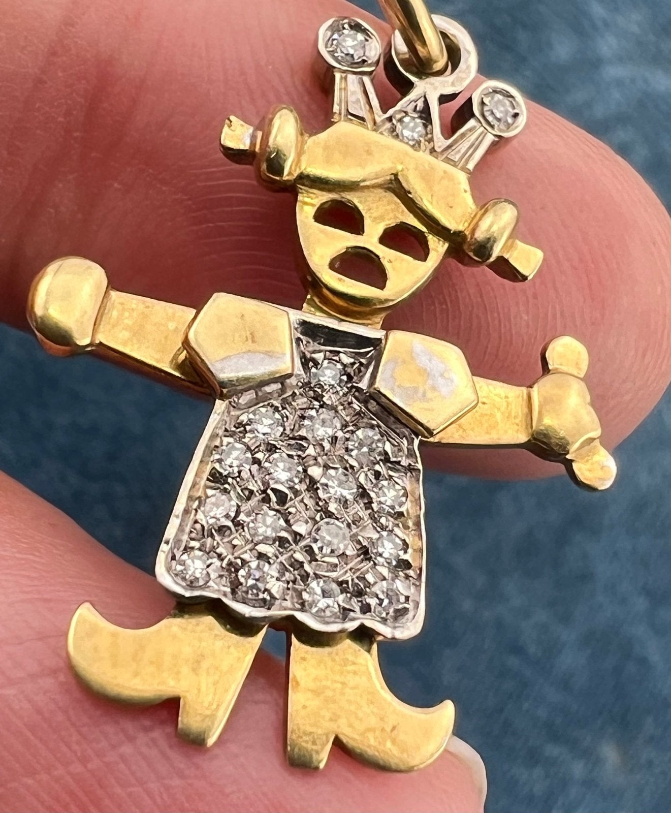 14k Gold Diamond Cranky Pigtails Queen Princess Pendant. Jointed *Video*