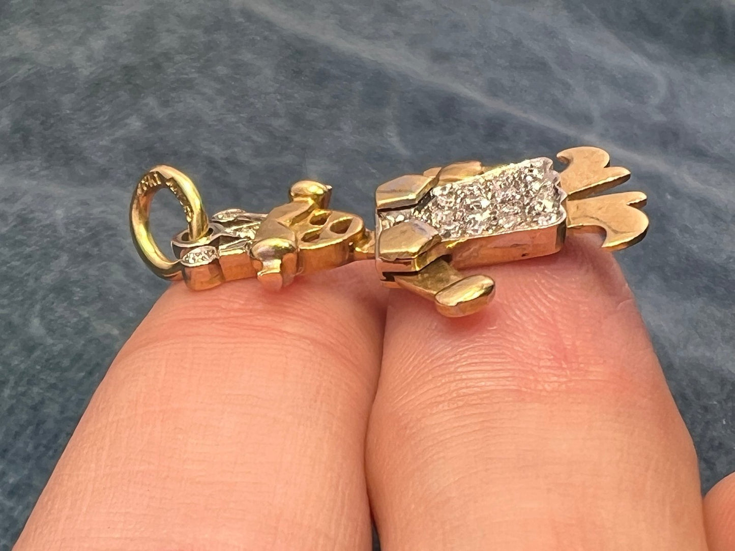 14k Gold Diamond Cranky Pigtails Queen Princess Pendant. Jointed *Video*