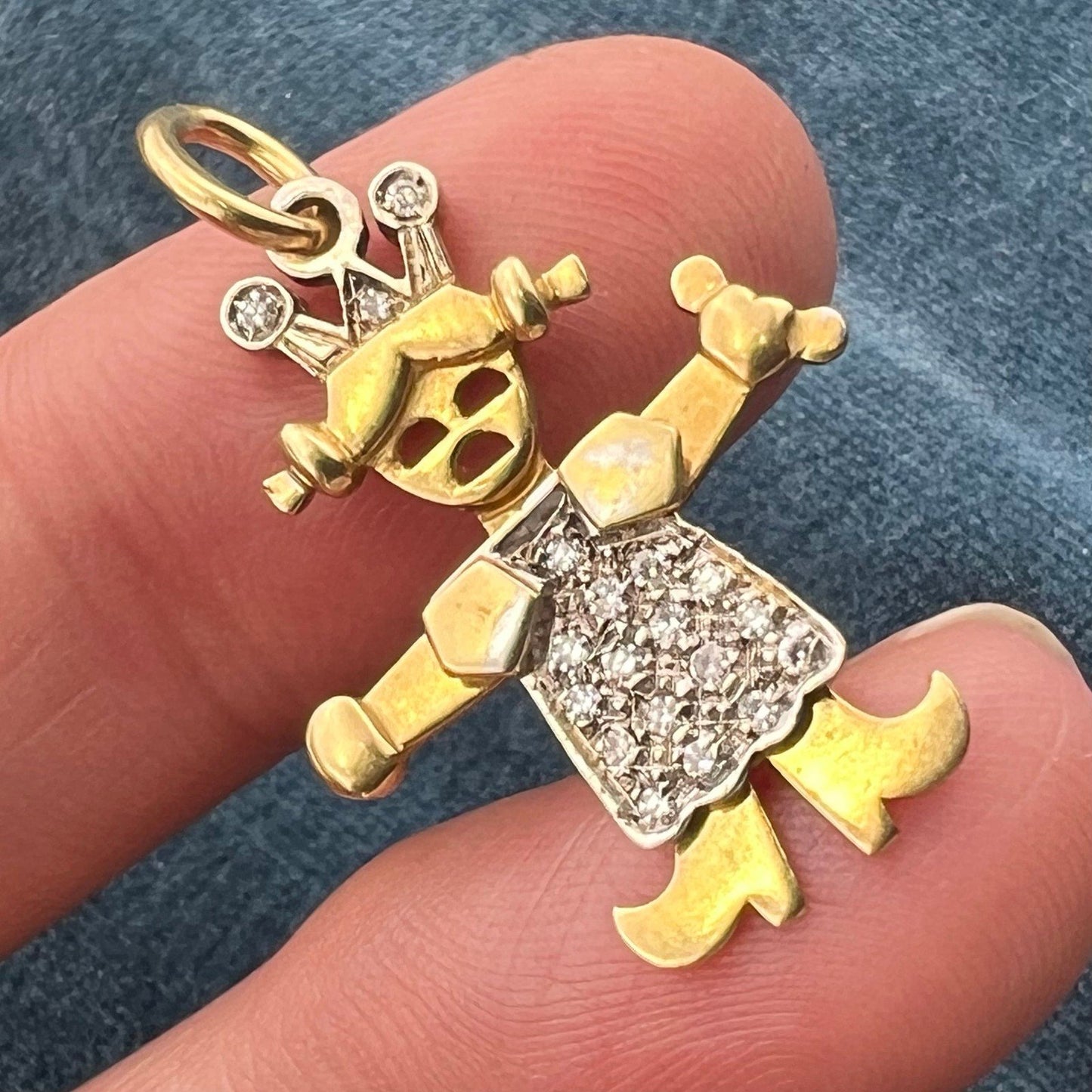 14k Gold Diamond Cranky Pigtails Queen Princess Pendant. Jointed *Video*