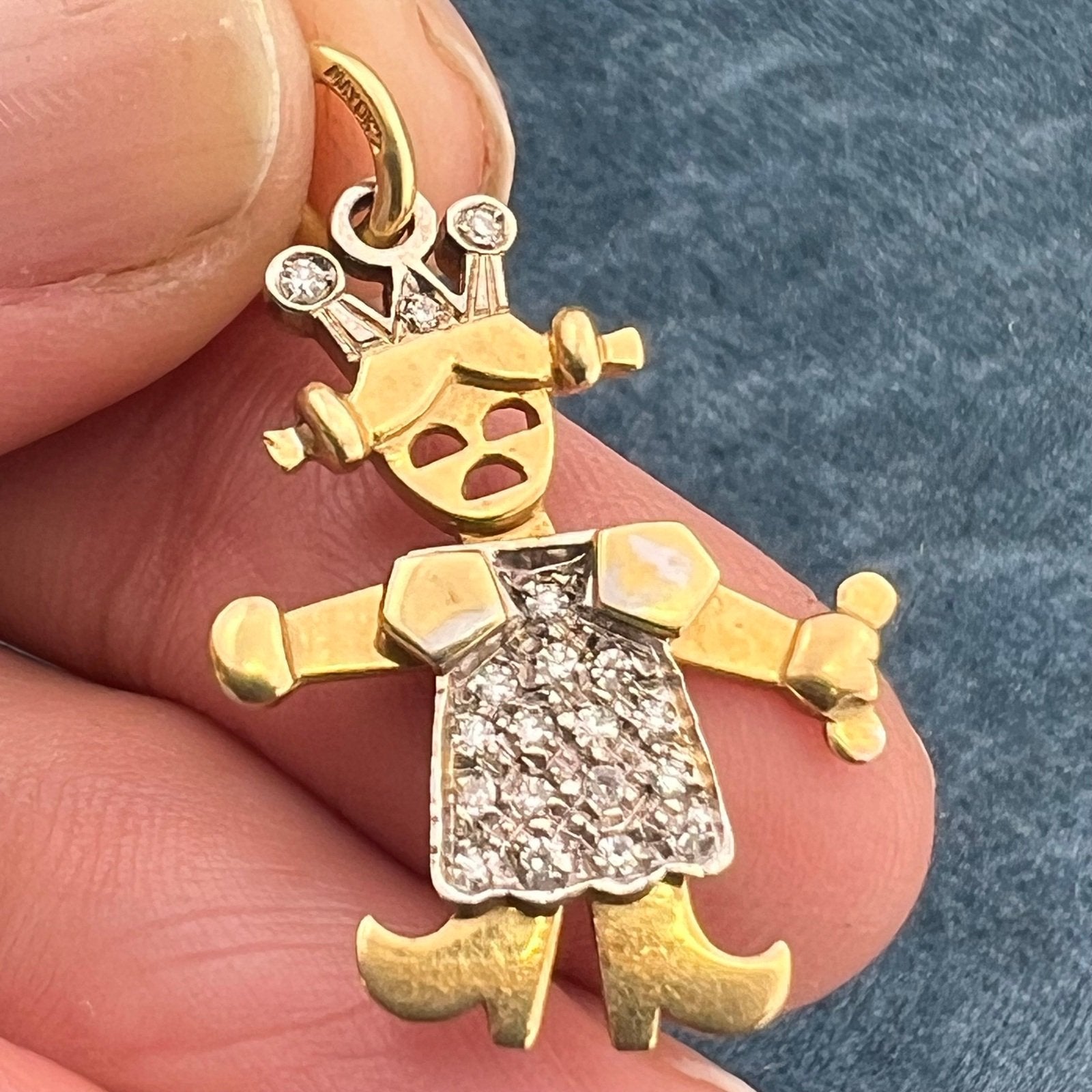 14k Gold Diamond Cranky Pigtails Queen Princess Pendant. Jointed *Video*