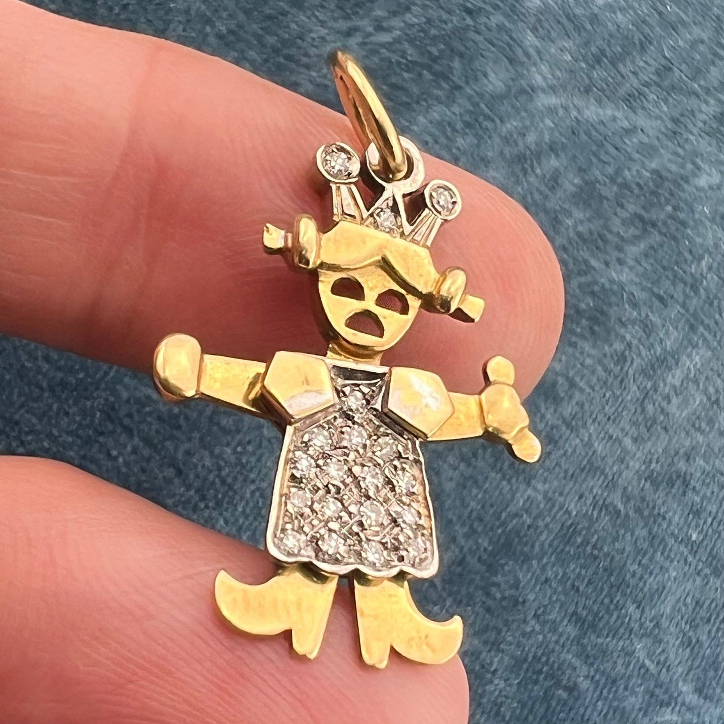 14k Gold Diamond Cranky Pigtails Queen Princess Pendant. Jointed *Video*