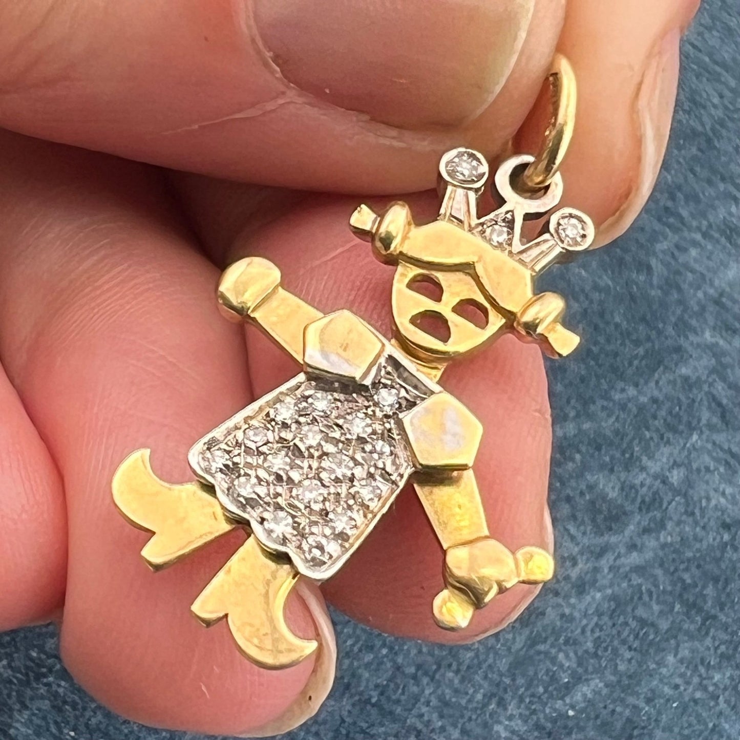 14k Gold Diamond Cranky Pigtails Queen Princess Pendant. Jointed *Video*