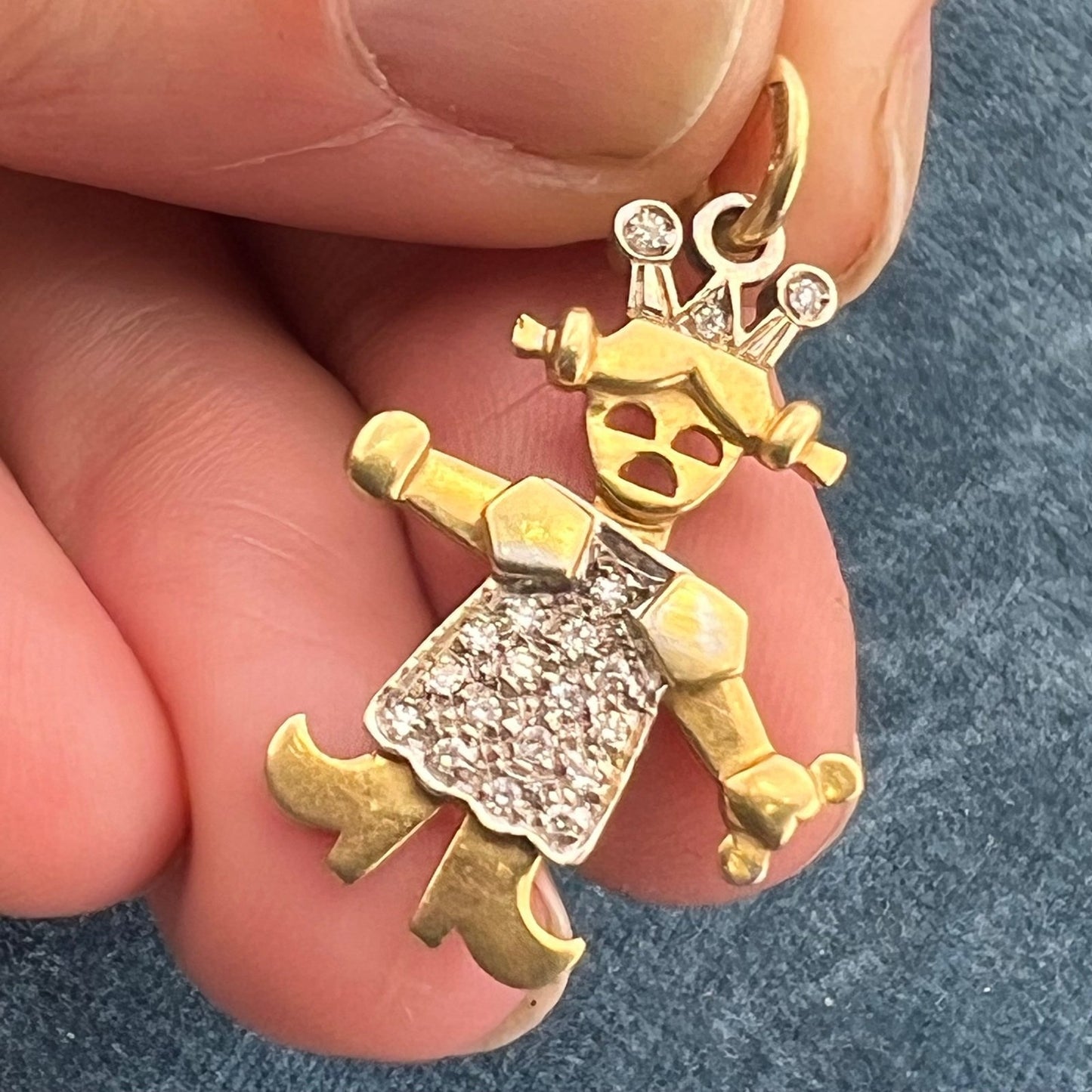 14k Gold Diamond Cranky Pigtails Queen Princess Pendant. Jointed *Video*