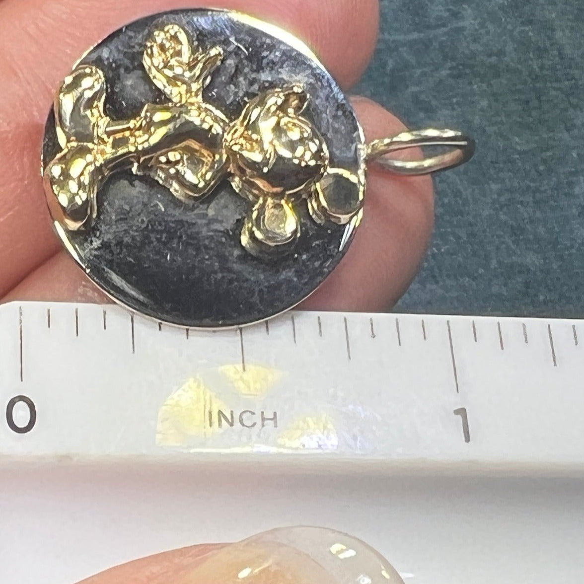 14k Gold Disney Mickey Mouse on 925 Silver Medallion Pendant. 1" -L