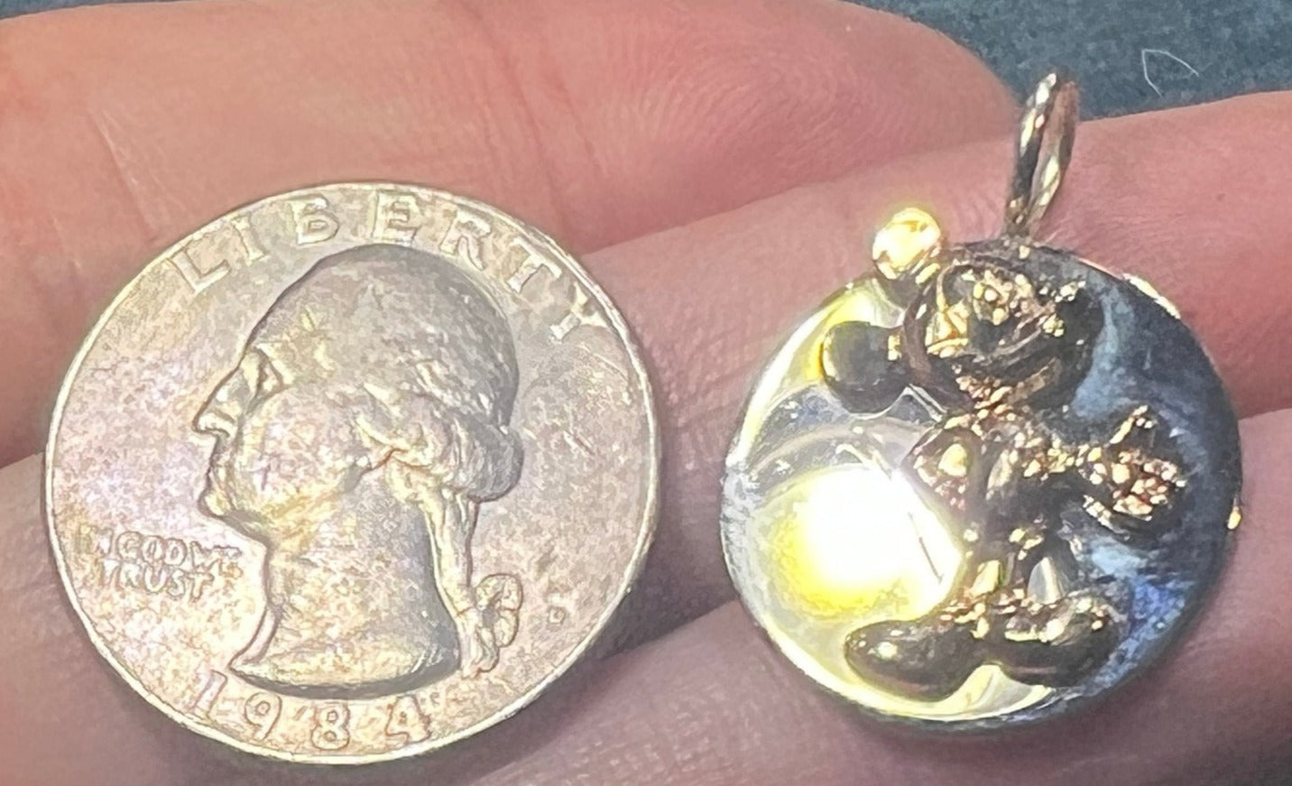 14k Gold Disney Mickey Mouse on 925 Silver Medallion Pendant. 1" -R