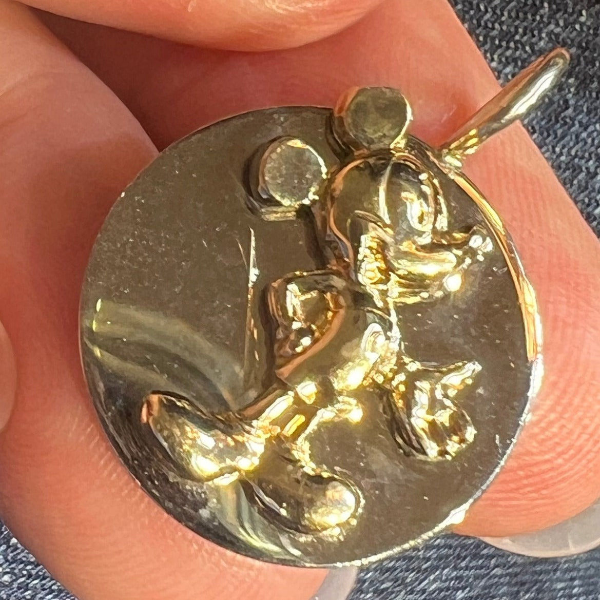 14k Gold Disney Mickey Mouse on 925 Silver Medallion Pendant. 1" -R