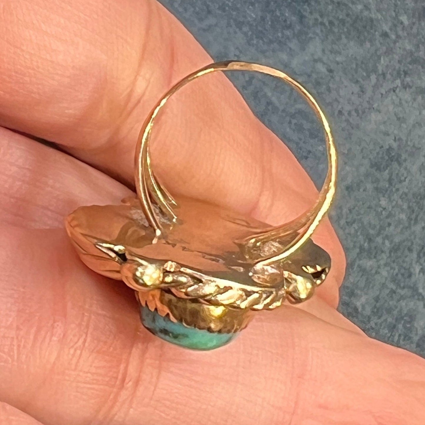 14k Gold Double Turquoise Feather Design Ring. 13g + 1.4" *Video*