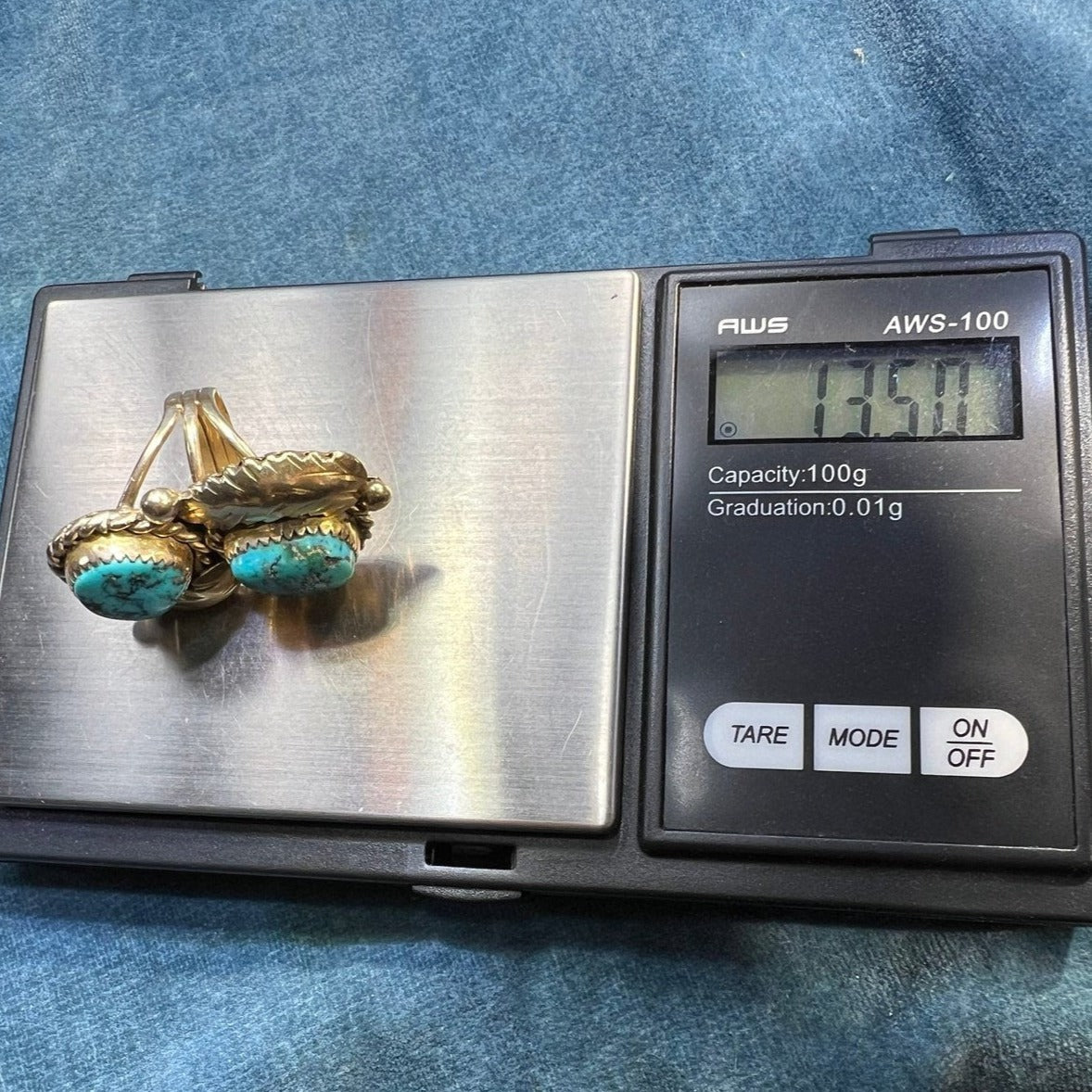 14k Gold Double Turquoise Feather Design Ring. 13g + 1.4" *Video*