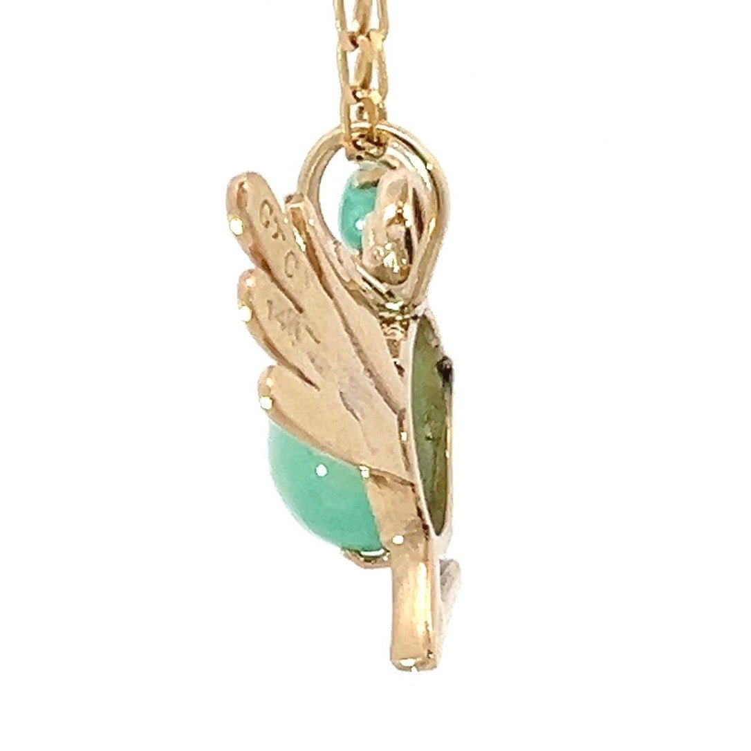 14k Gold Emerald Cabochon Jelly Belly BIRD Pendant. Antique *Video*