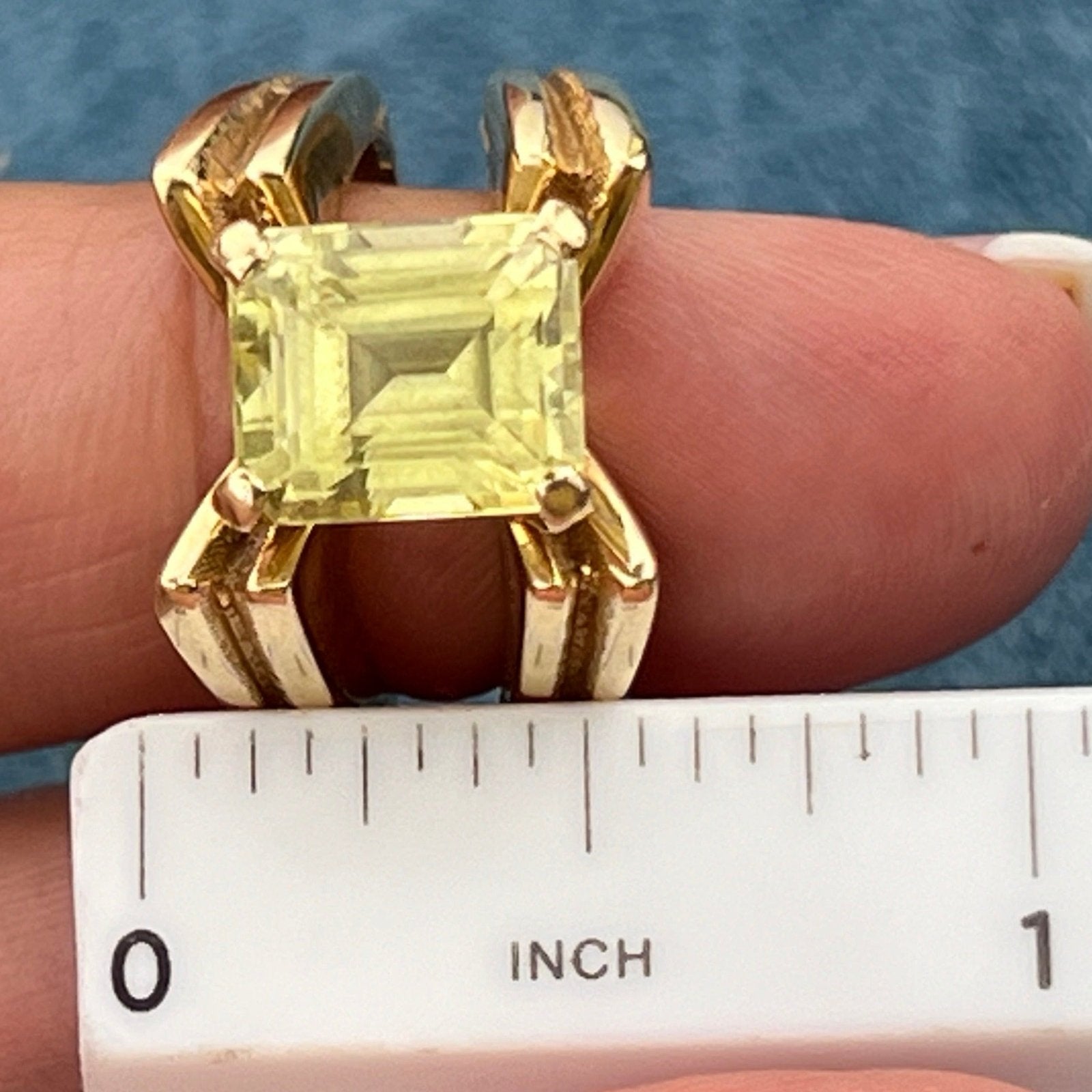 14k Gold Emerald Cut Topaz Designer Ring. 14mm Wide + 7g *Video*