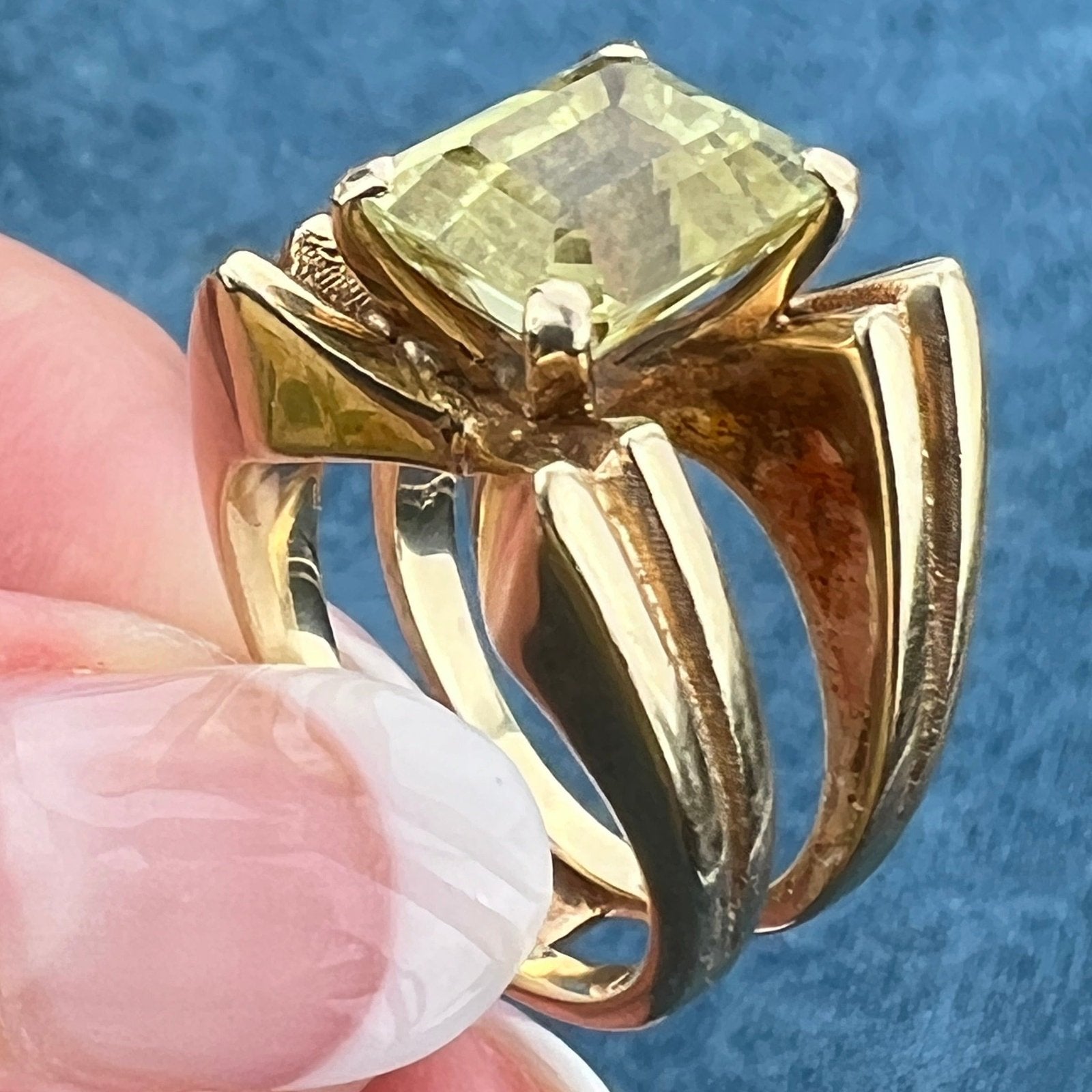 14k Gold Emerald Cut Topaz Designer Ring. 14mm Wide + 7g *Video*