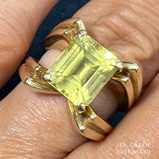 14k Gold Emerald Cut Topaz Designer Ring. 14mm Wide + 7g *Video*