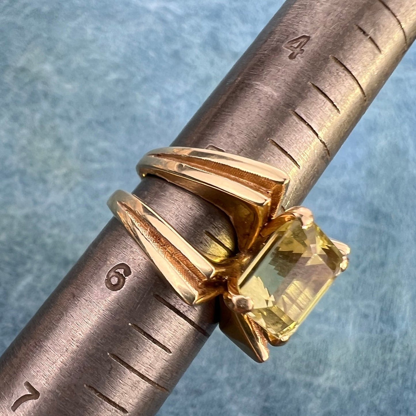 14k Gold Emerald Cut Topaz Designer Ring. 14mm Wide + 7g *Video*