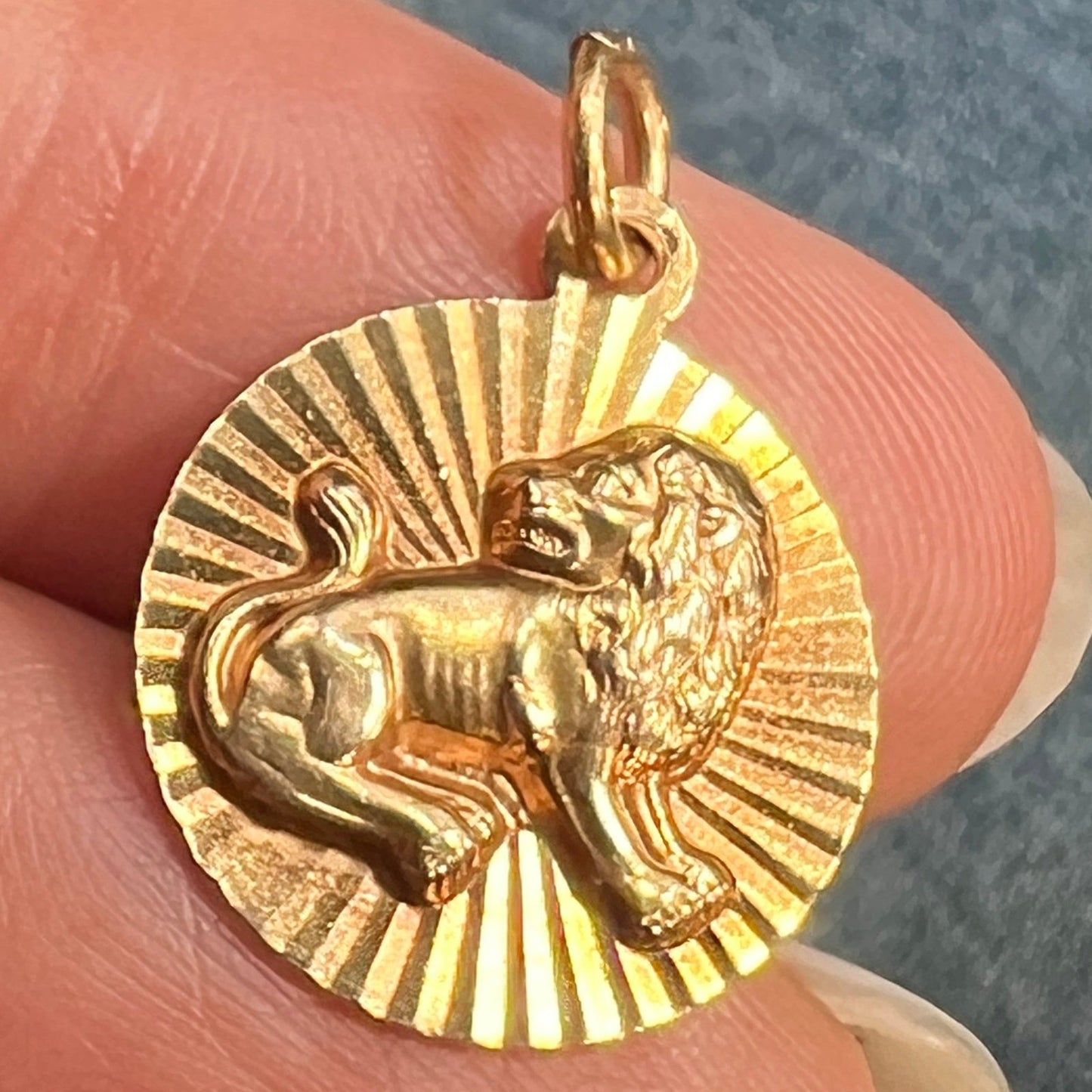 14k Gold Fierce Lion MCM Modern Sunburst Disc Pendant. Leo