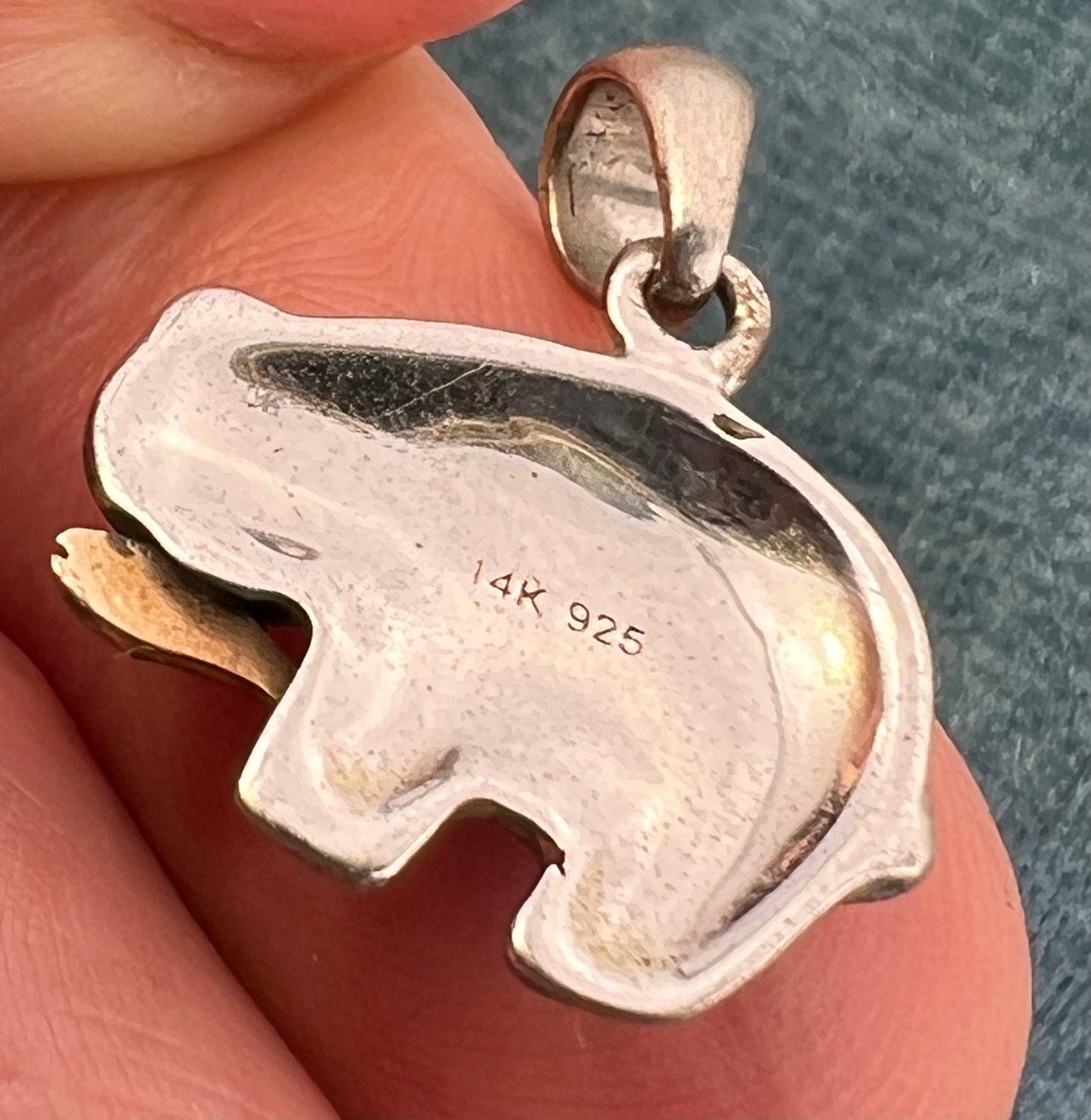 14k Gold Fish + Sterling Grizzly Bear Pendant