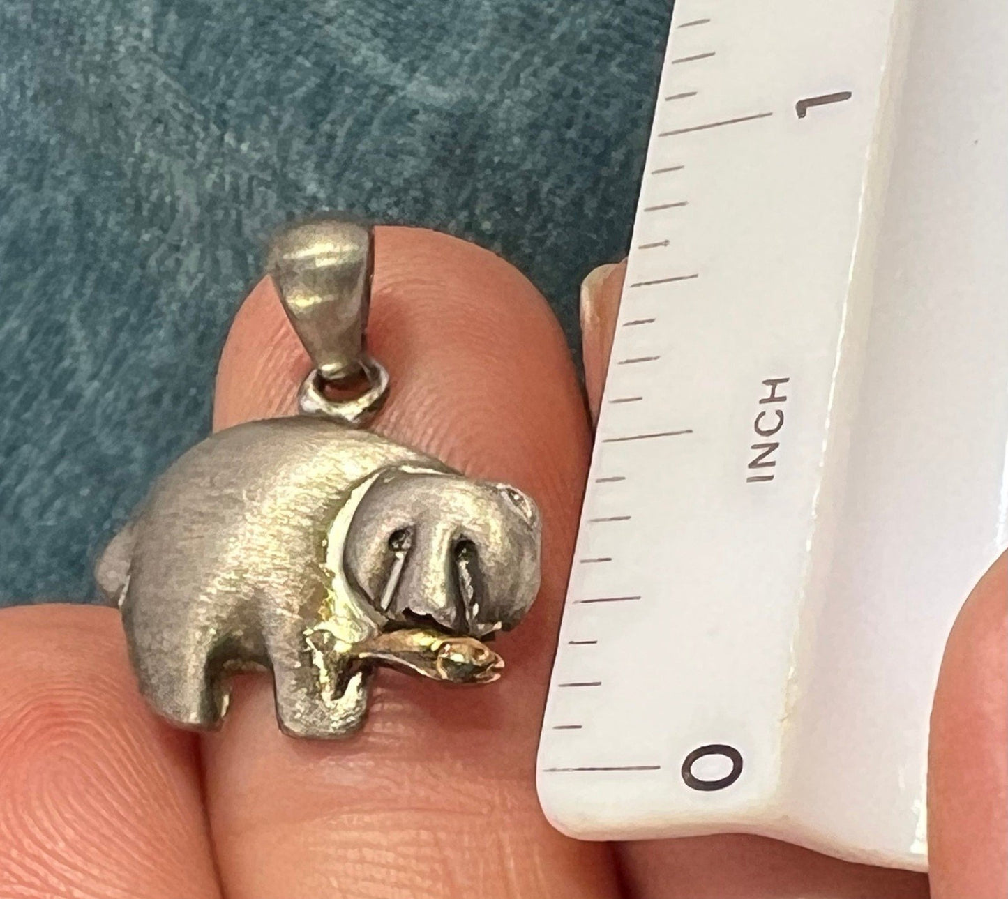 14k Gold Fish + Sterling Grizzly Bear Pendant