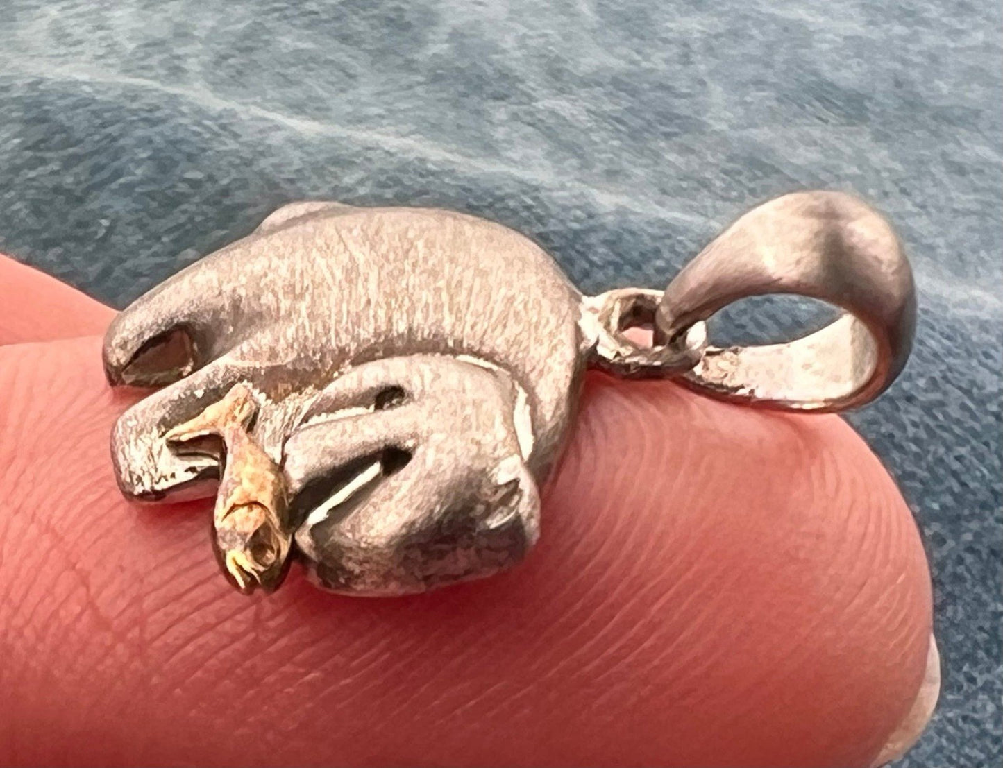 14k Gold Fish + Sterling Grizzly Bear Pendant
