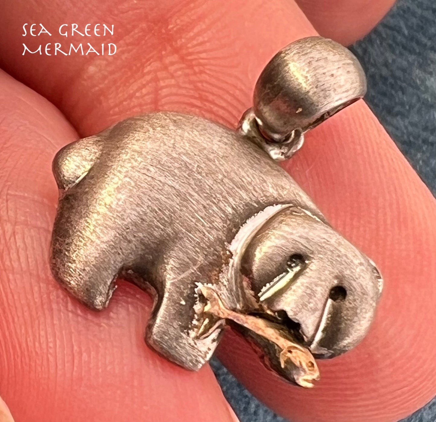 14k Gold Fish + Sterling Grizzly Bear Pendant