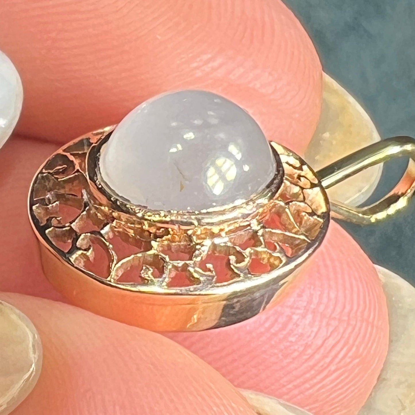 14k Gold Gray Lavender Star Sapphire Antique Filigree Pendant *Video* A