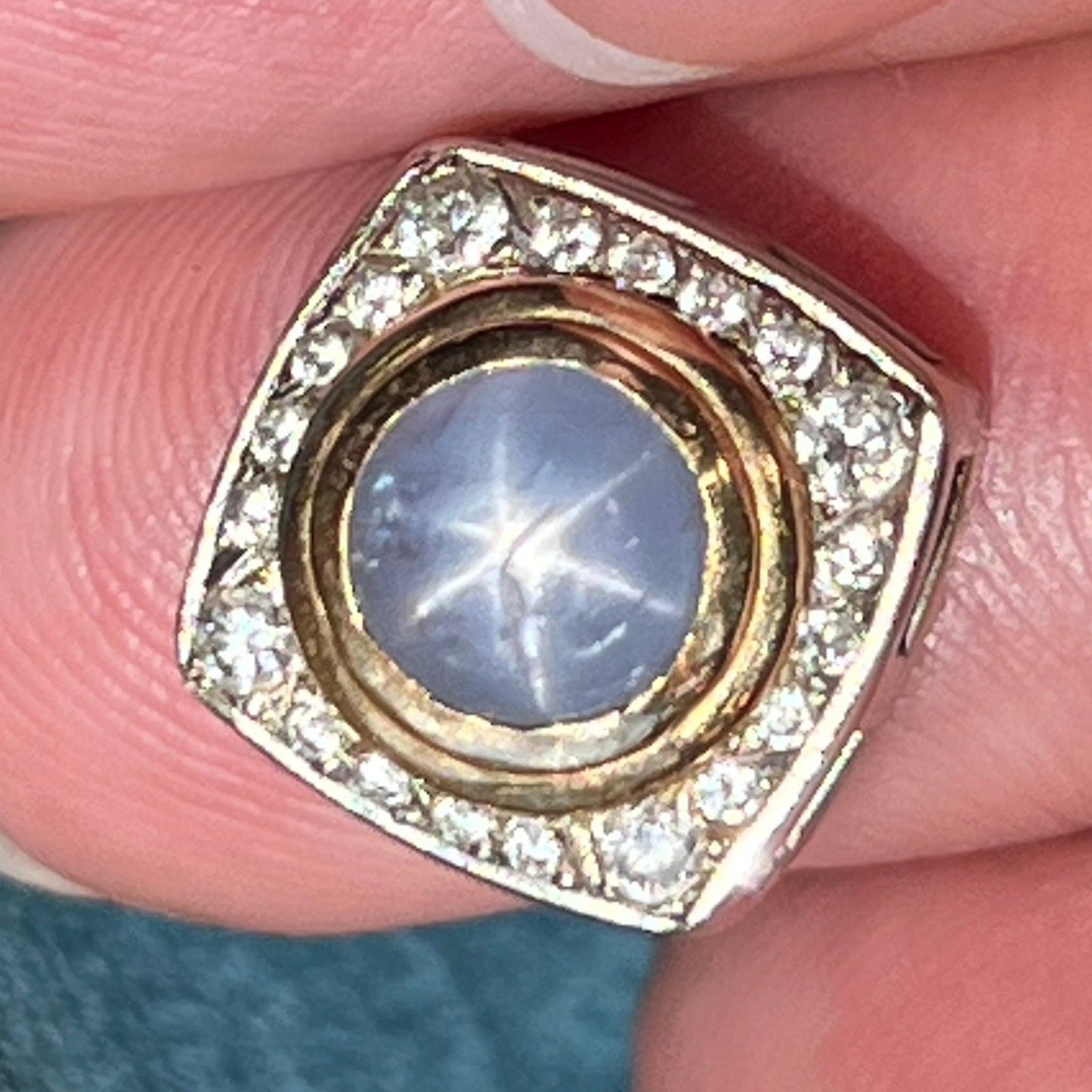 14k Gold Gray Star Sapphire Pendant w Diamond Halo *Video*