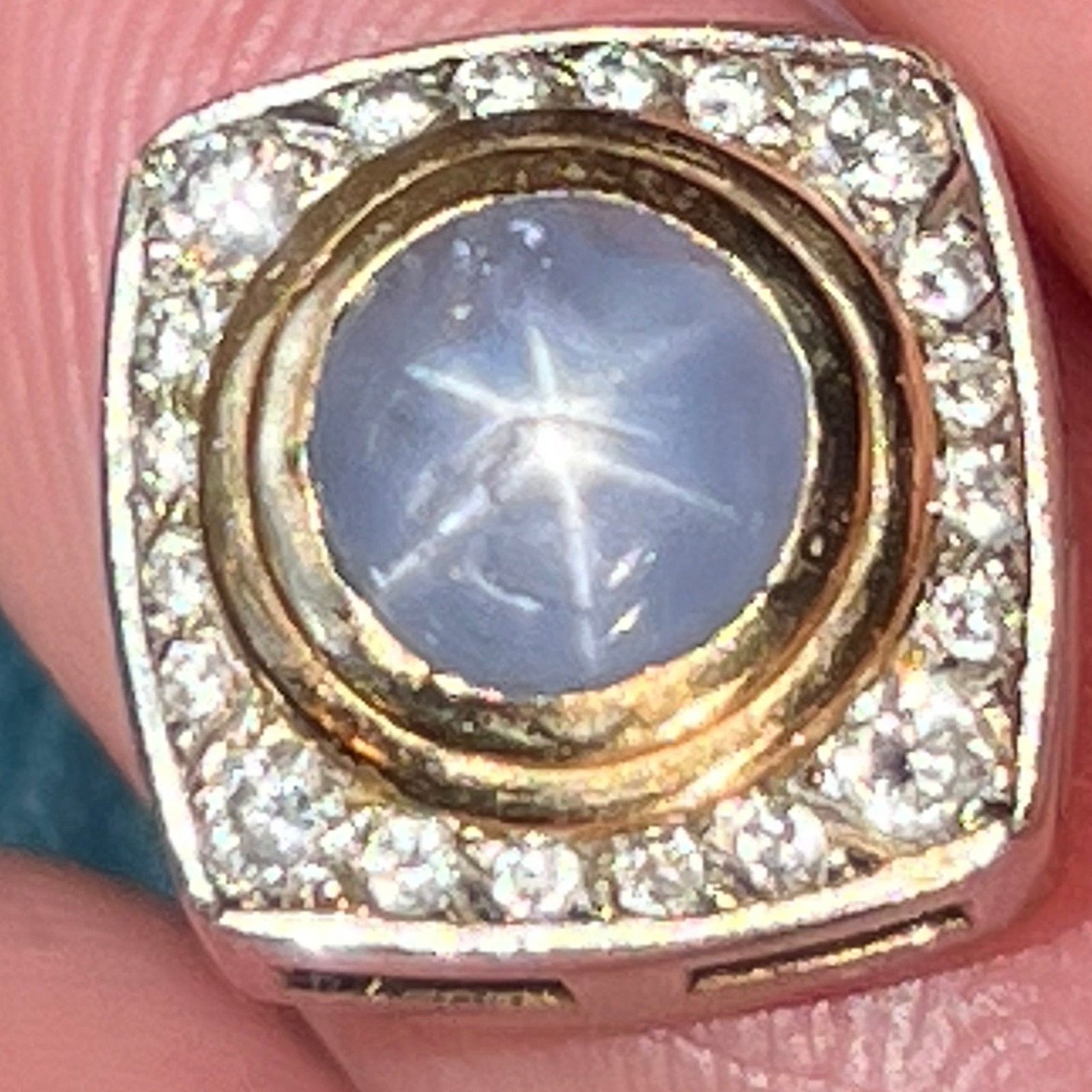 14k Gold Gray Star Sapphire Pendant w Diamond Halo *Video*