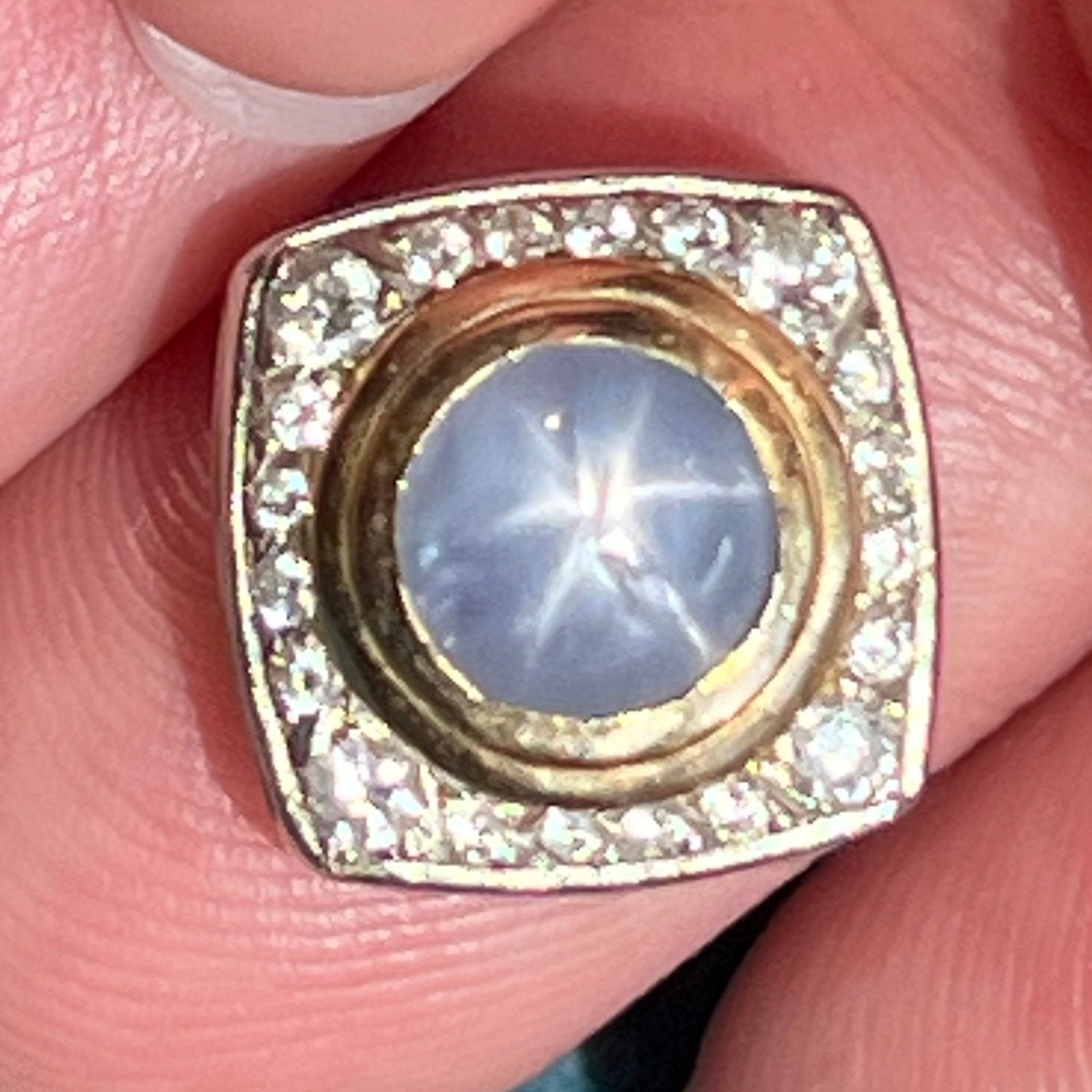 14k Gold Gray Star Sapphire Pendant w Diamond Halo *Video*